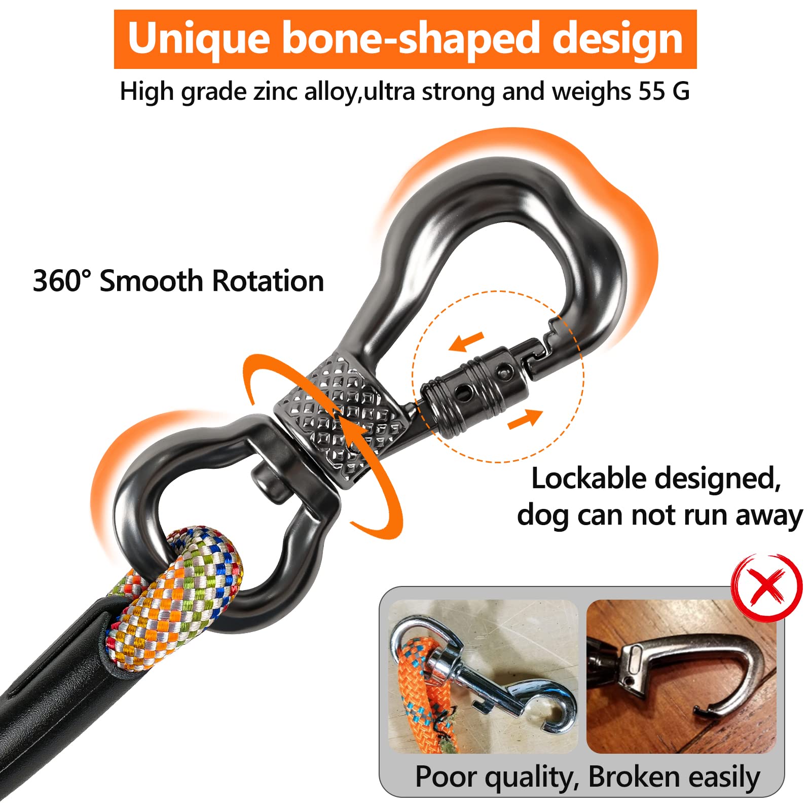 Ntr 15Ft Long Dog Leash, Check Cord With Swivel Lockable Hook And Comfortable Padded Handle For Dog Leash For Small Medium And L