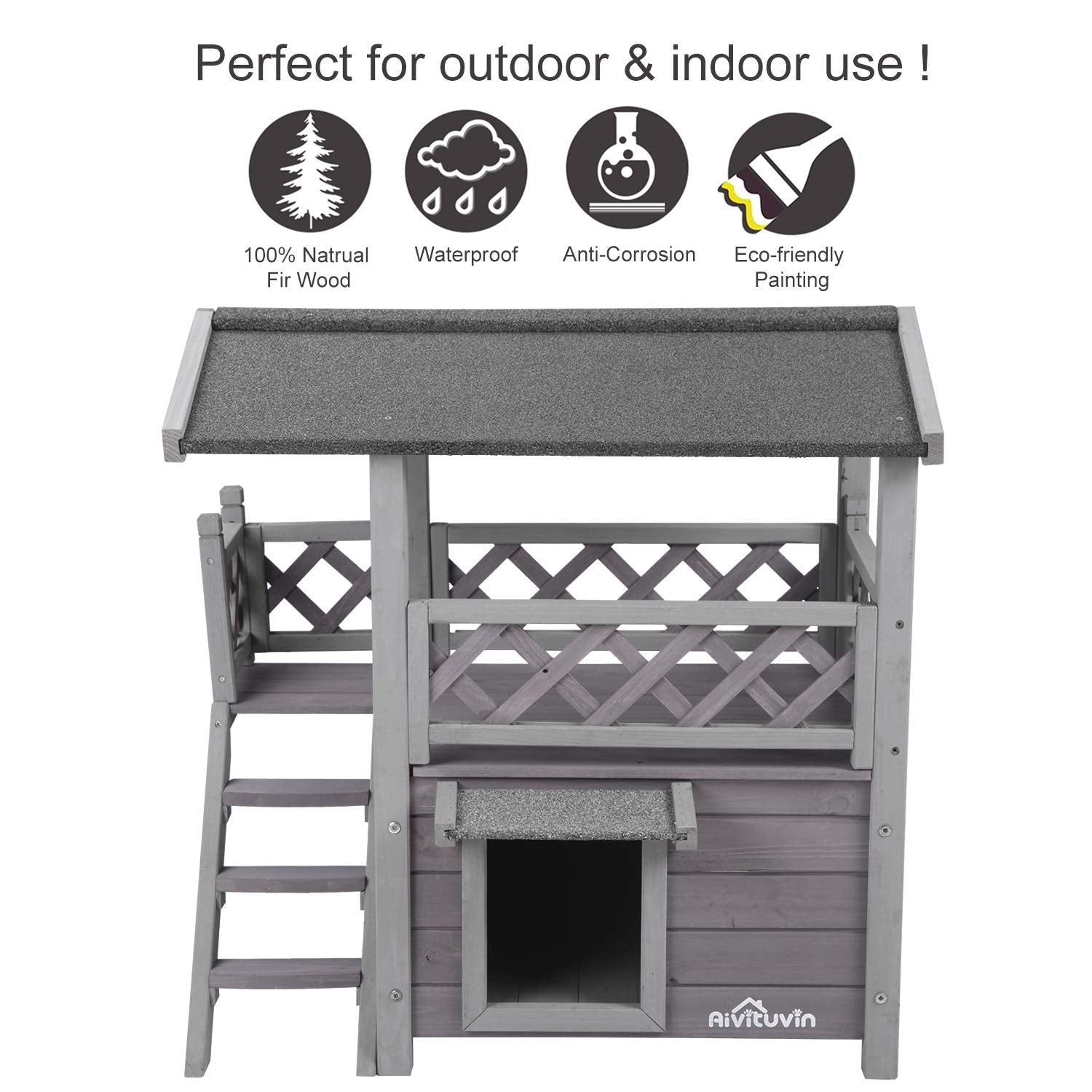 Feral Cat House Outdoor And Indoor Kitty Shelter With Stairs For Cats Insulated, Weatherproof Roof For Winter
