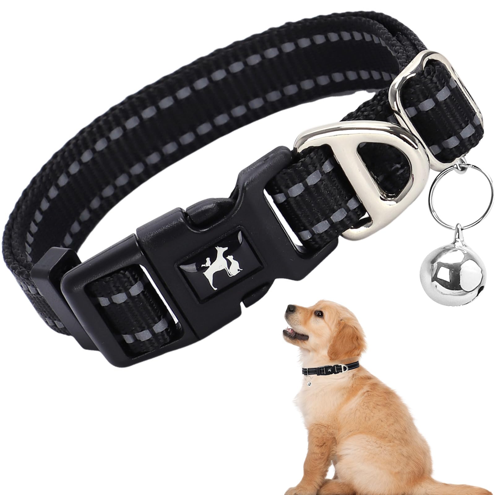 Reflective Puppy Collar With Bell For Small Dogs - Nylon Adjustable Collar For Xs & S Dogs High Visibility For Night Walks, For 