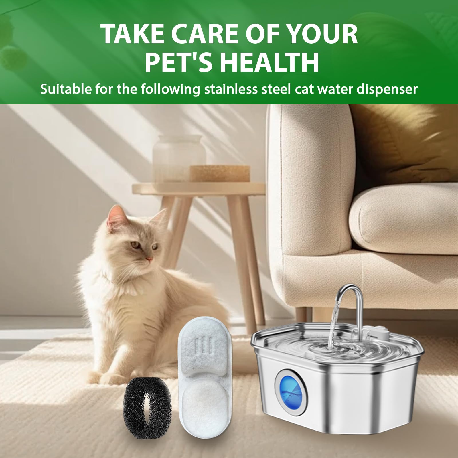 Cat Water Fountain Filters, Apauk 8 Pack Replacement Filters & Sponges,Only Applicable To Apfss-3201