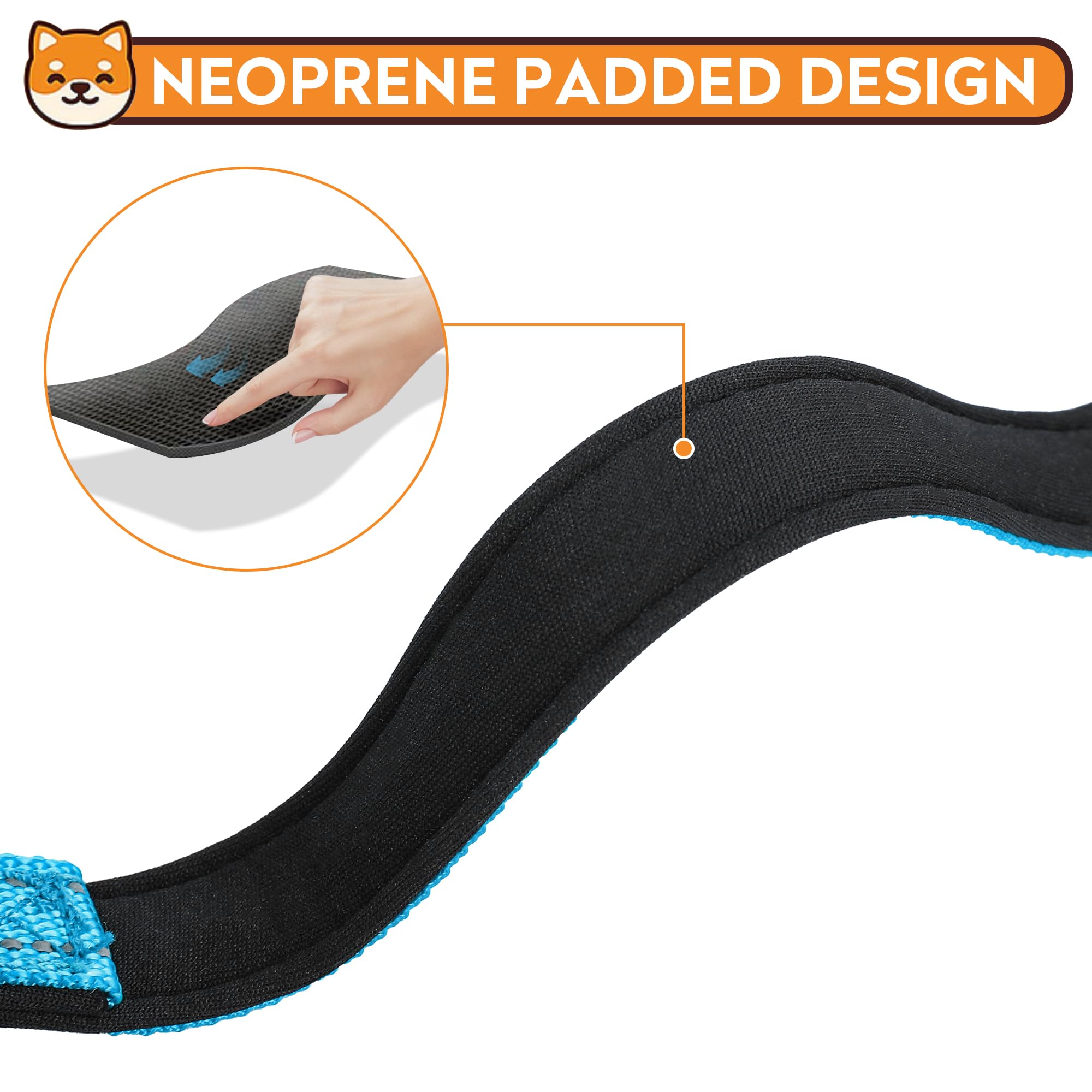 Pwod Reflective Dog Collar, Adjustable Soft Neoprene Padded Nylon Pet Collars With Buckle For Large Dogs, Sky Blue,L