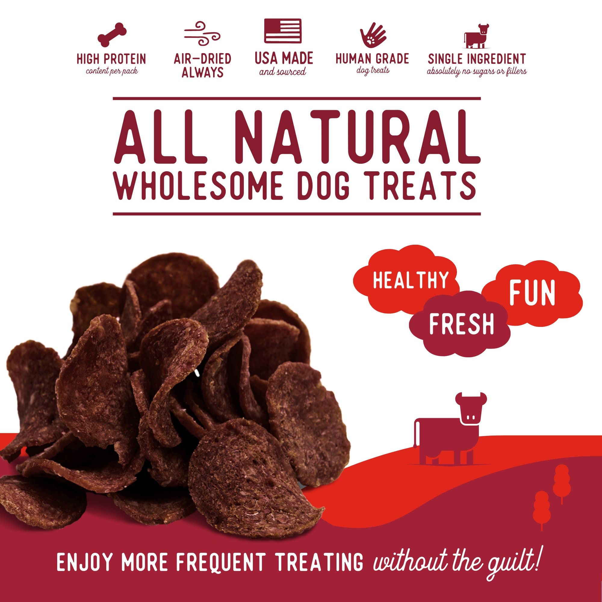 Beg & Barker Beef Chips for Dogs (8 Ounce, Pack of 1) - Single Ingredient Dog Treats Made for Large & Small Dogs Protein Human G