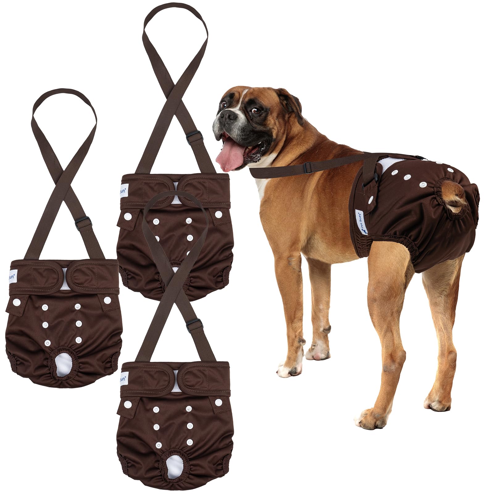 Pet Soft Washable Female Dog Diapers With Adjustable Suspenders (3 Pack) Escape-Proof Super Absorb Reusable Diapers For Heat, Tr