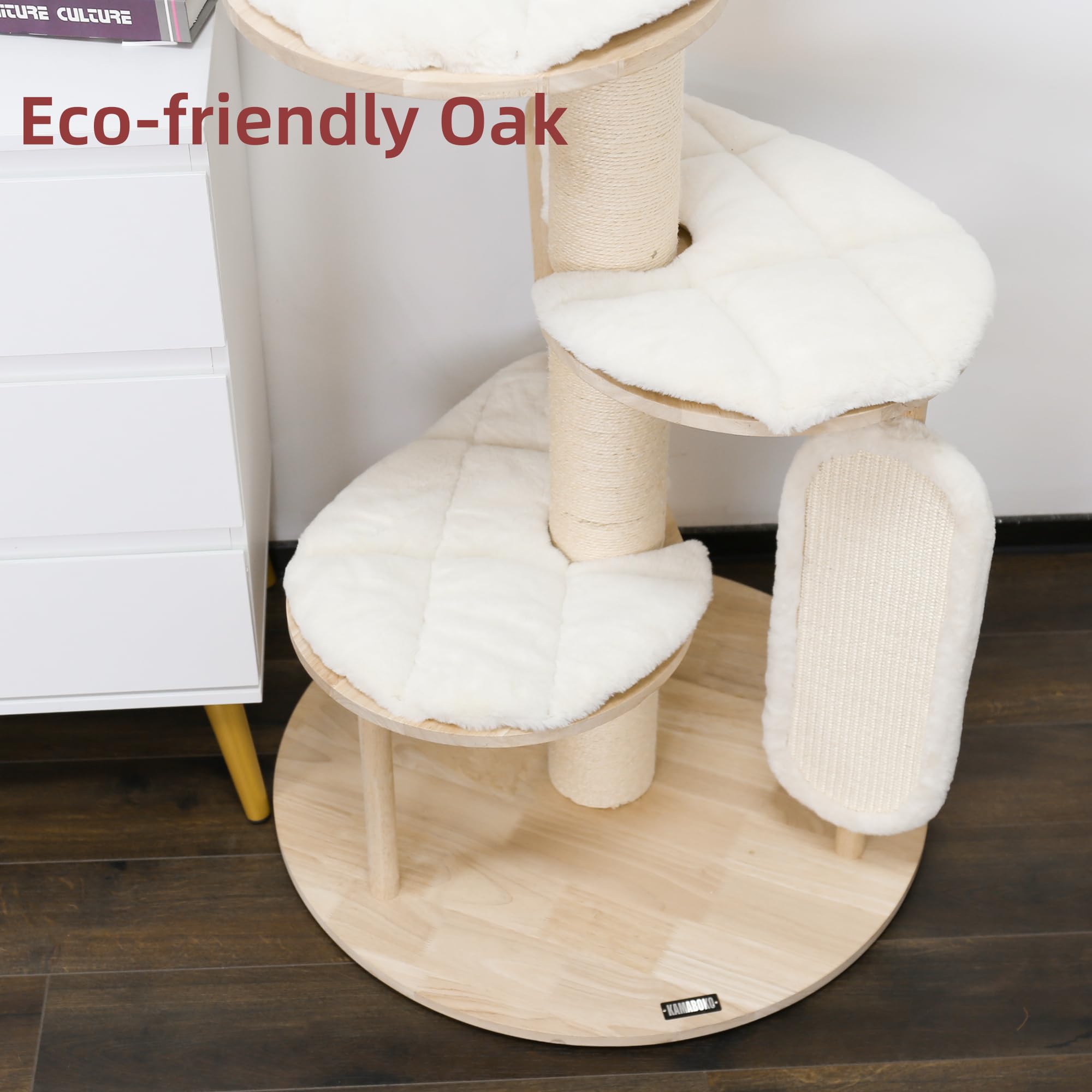 Kamaboko Tall Modern Cat Tree, 53'' Cat Tower, Cat Tree For Indoor Cats Large Adult, Multi-Level Cat Scratching Post With 3 Imit