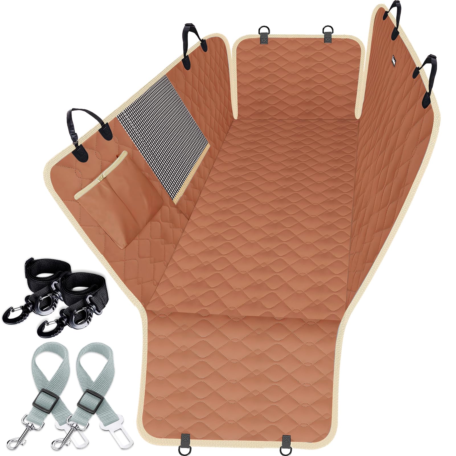 Lassie Dog Car Seat Covers for Back Seat, Waterproof Dog Car Hammock with Mesh Window Durable Scratch Proof Nonslip Pet Carseat 