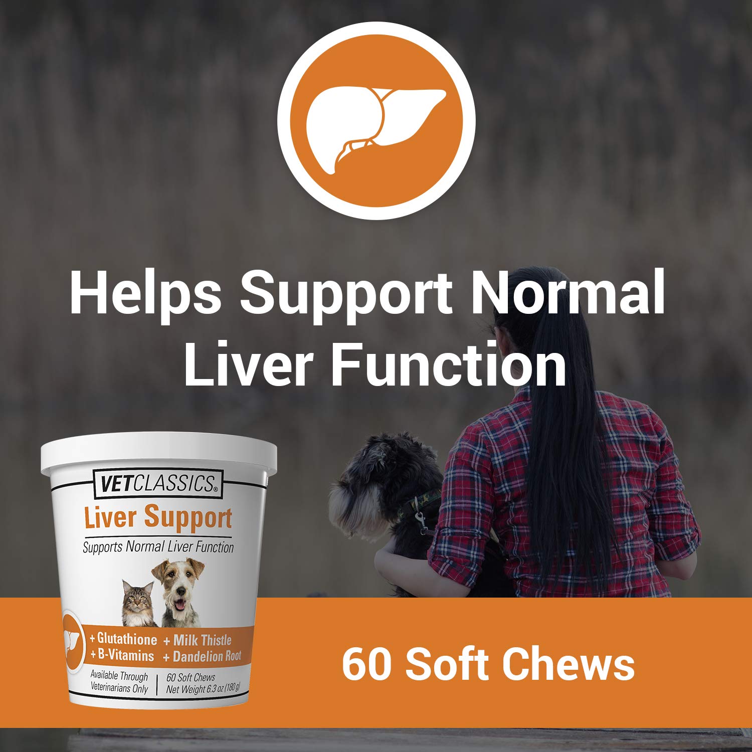 Vet Classics Liver Support Pet Health Supplement for Dogs, Cats - Liver Functions - B-Vitamins, Glutathione, Milk Thistle - Soft