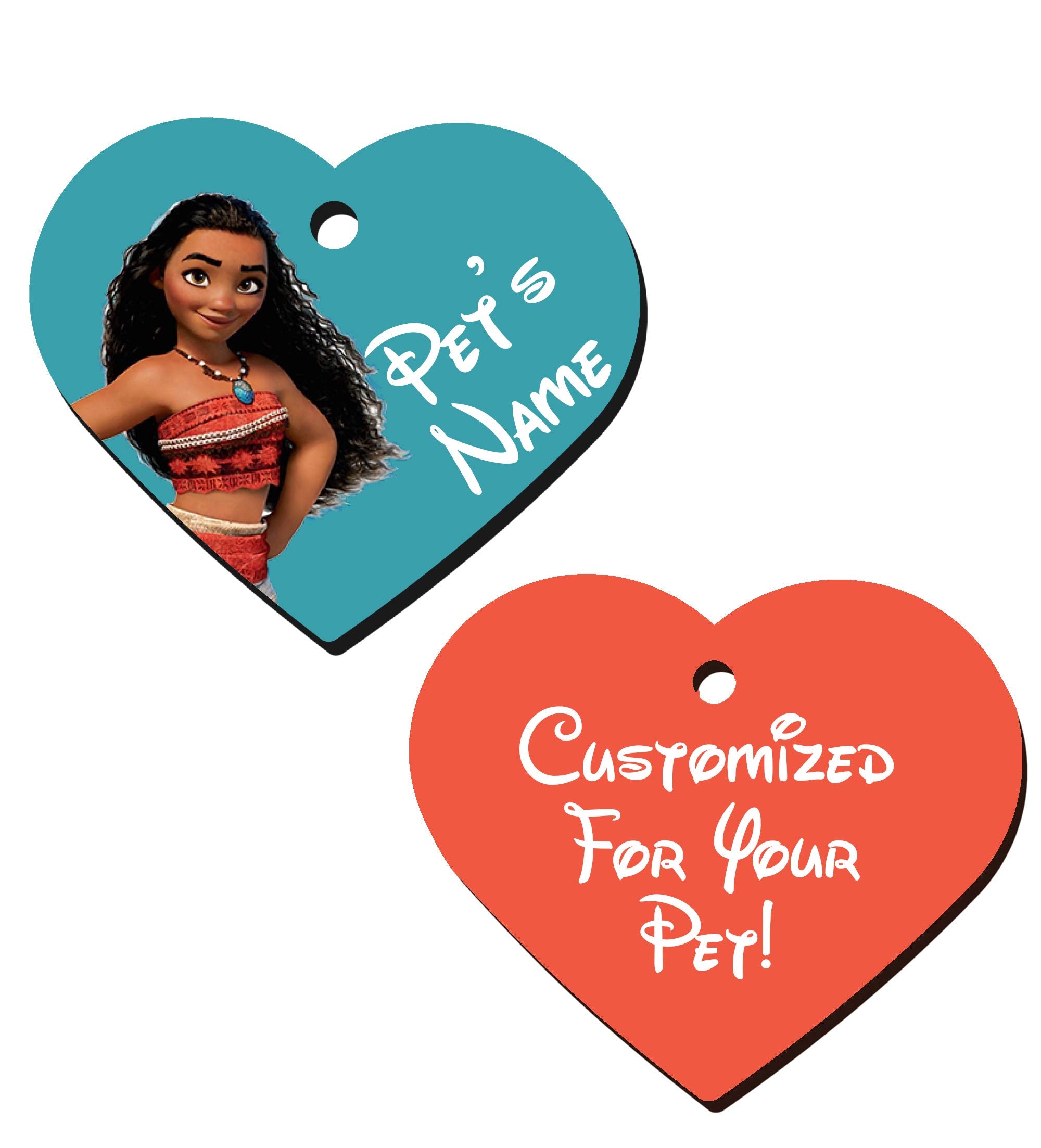 Udesignusa Double Sided Pet Id Tags For Dogs & Cats Personalized For Your Pet (Moana, Heart Shaped)