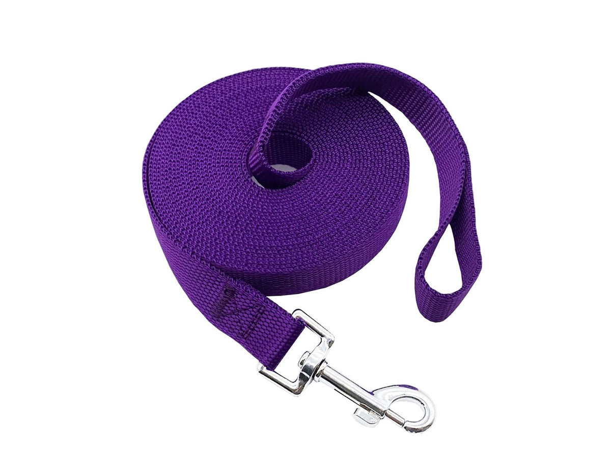 Nylon Training Dog Leash For Small Medium Large Dogs, 15Ft 20Ft 30Ft 50Ft Long Leash Dog/Puppy Lead For Obedience Recall Training, Camping (15Ft, Purple)