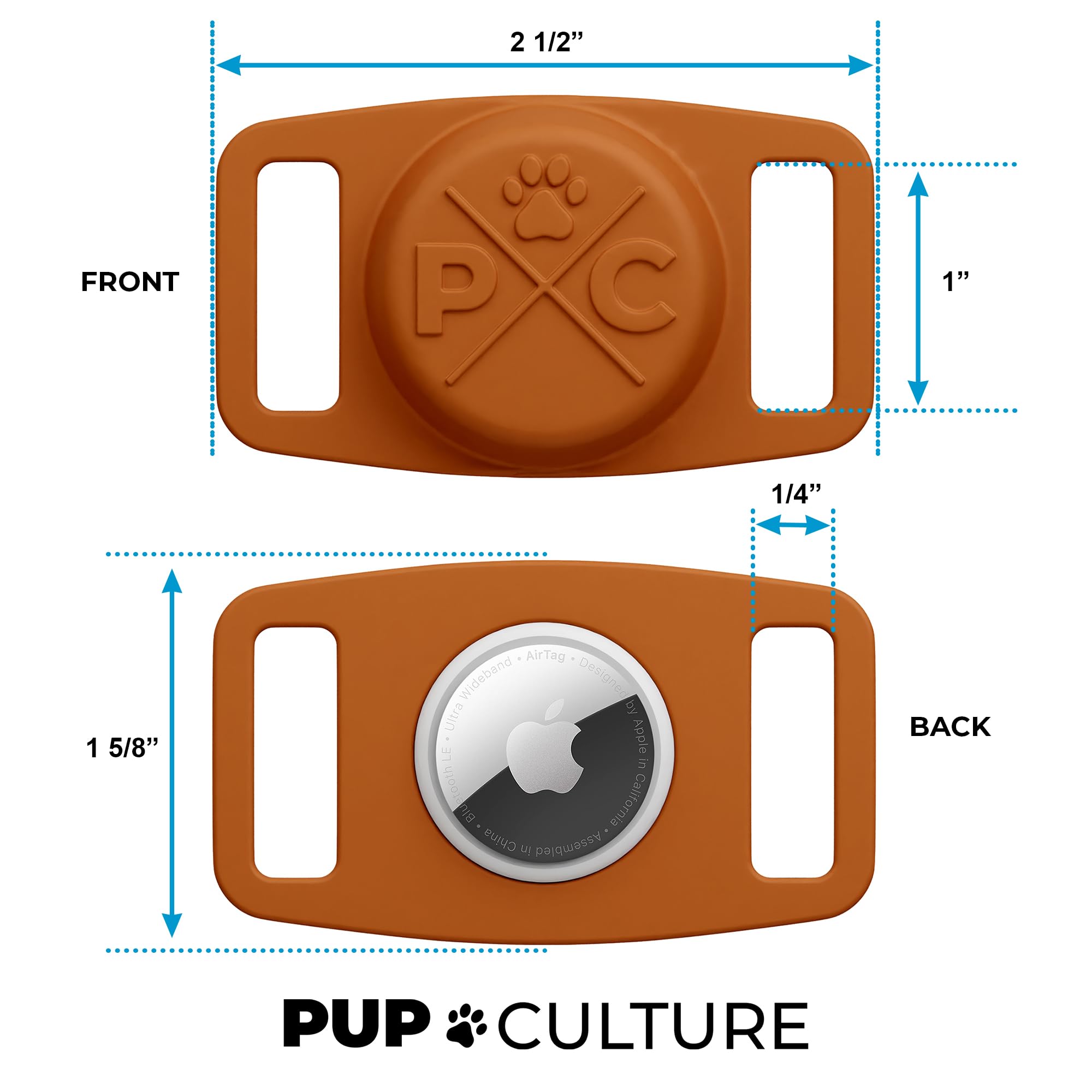 Pup Culture Airtag Dog Collar - Extra-Durable, Lightweight, Protective Case - Track Pets With Apple Airtag