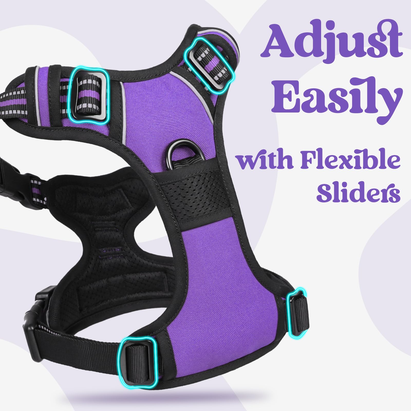 Rabbitgoo Dog Harness For Large, No Pull Pet Harness With 3 Buckles, Adjustable Soft Padded Pooch Vest With Instant Control Handle, Easy Walking Reflective Pet Vest For Extra Large Dogs, Purple, Xl