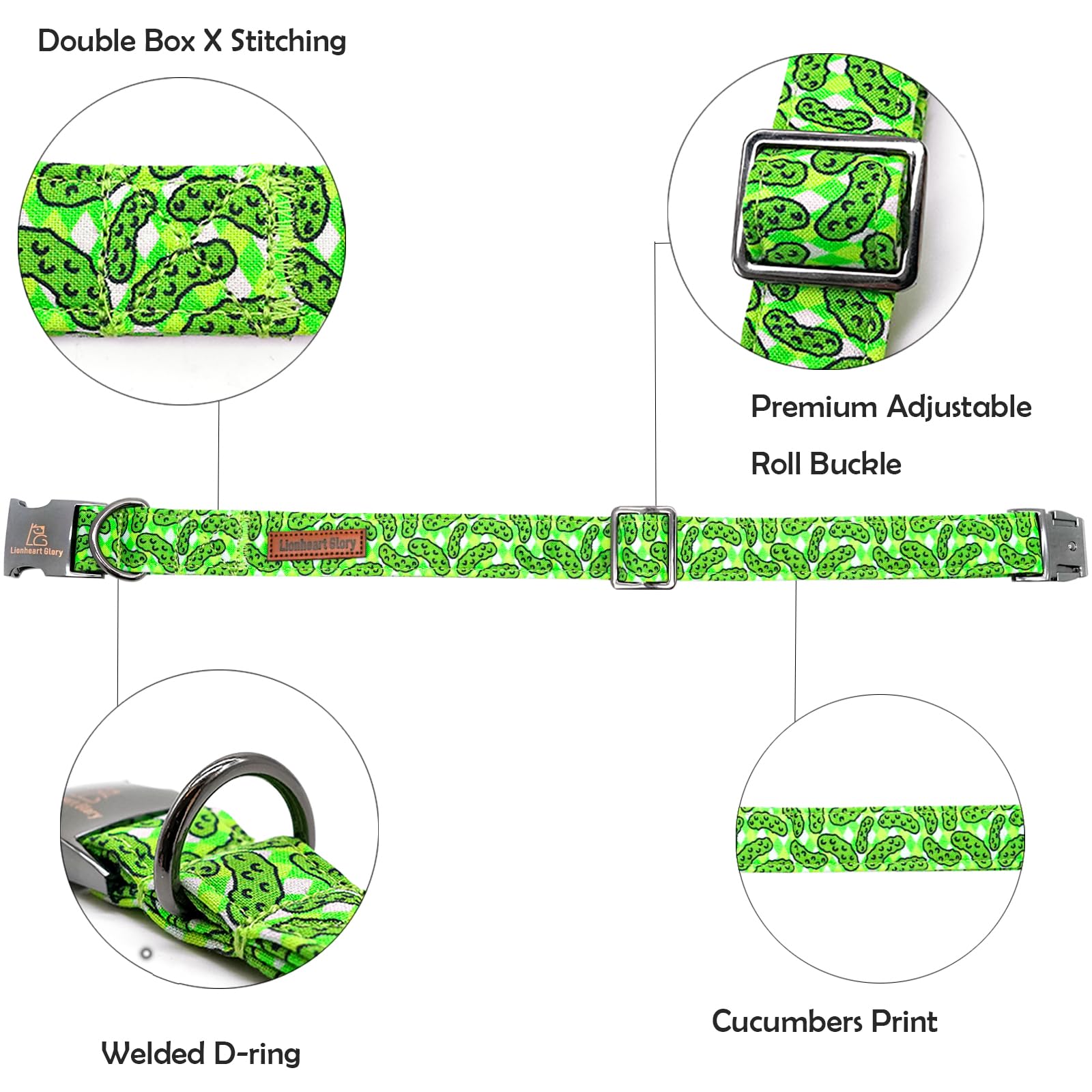 Lionheart Glory Green Dog Collar Cucumbers Dog Collar Femal/Meal Collars Soft Durable Adjustable Pet Gift Collar Spring Collar D