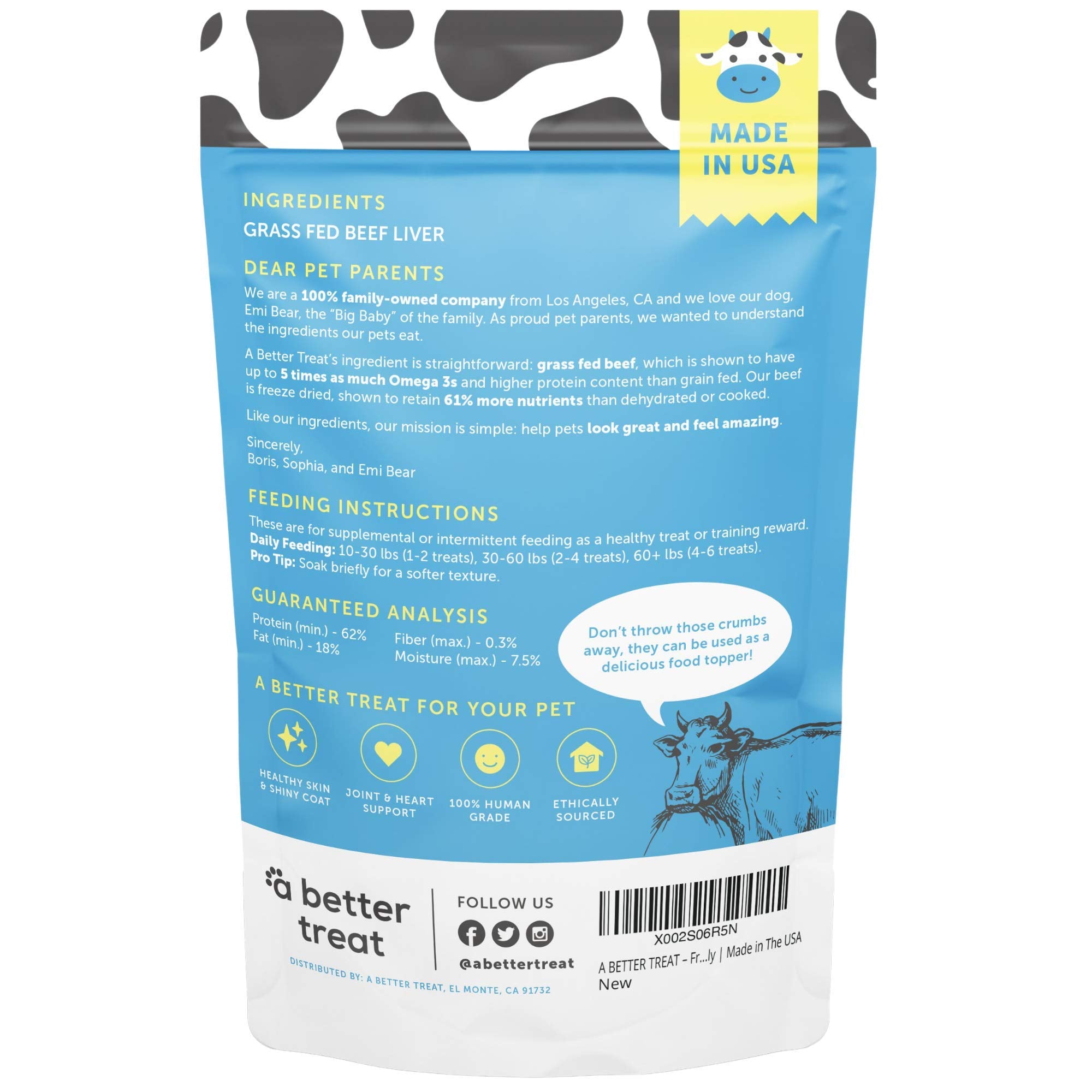 A Better Treat - Organic, Freeze Dried, Single Ingredient, 100% Grass Fed and Finished Beef Liver Dog Treats, Cat Treats | Natur