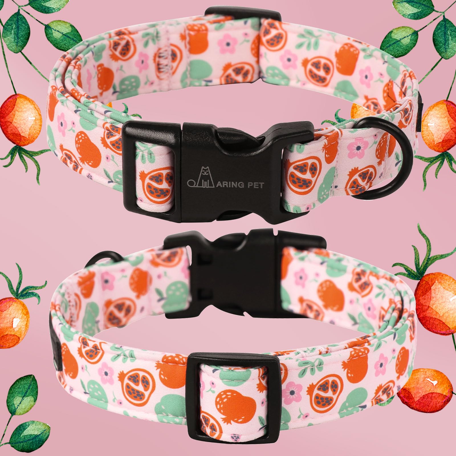 Aring Pet Fall Dog Collar-Cute Pink Small Dog Collar, Adjustable Pomegranate&Apple Print Pet Collars Puppy Collar With Quick Rel