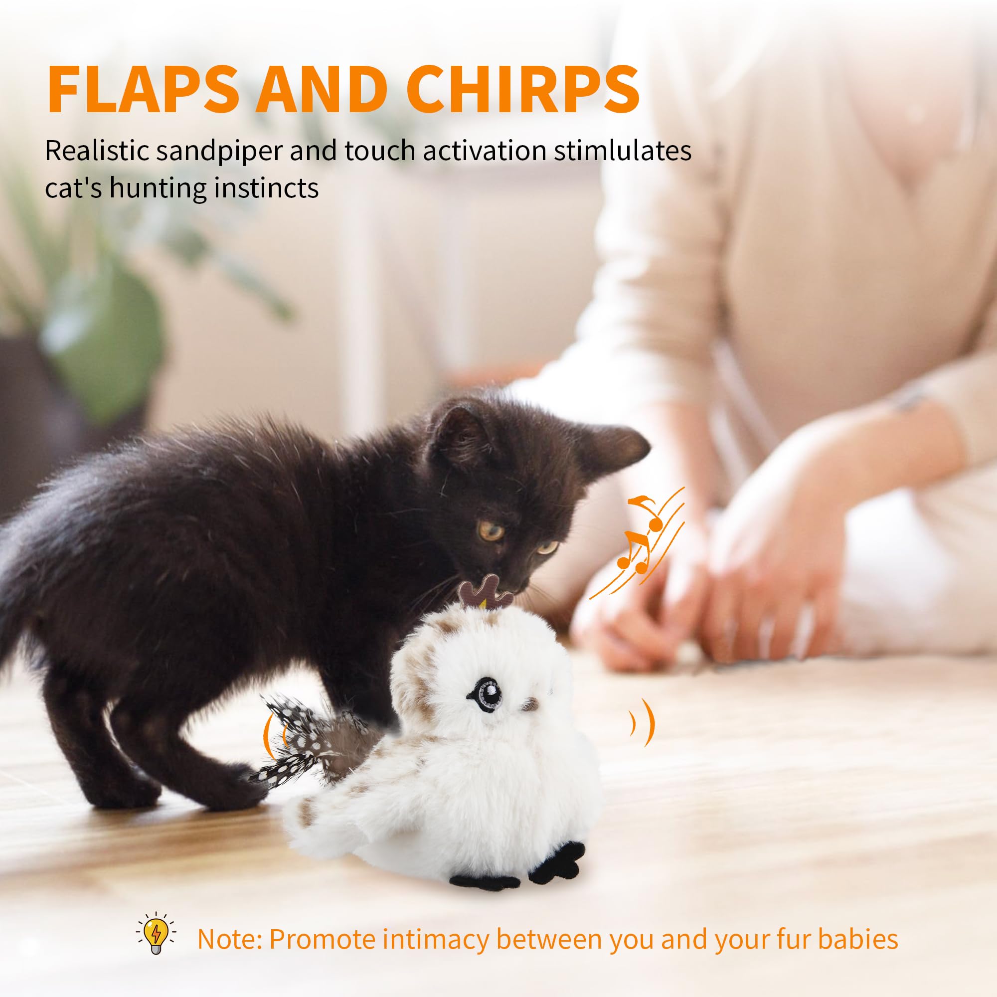 Gigwi Flappy Bird Cat Toy For Indoor Cats, Rechargeable Lifelike Sandpiper Interactive Flapping Bird Cat Toy Tweet, Flapping Win