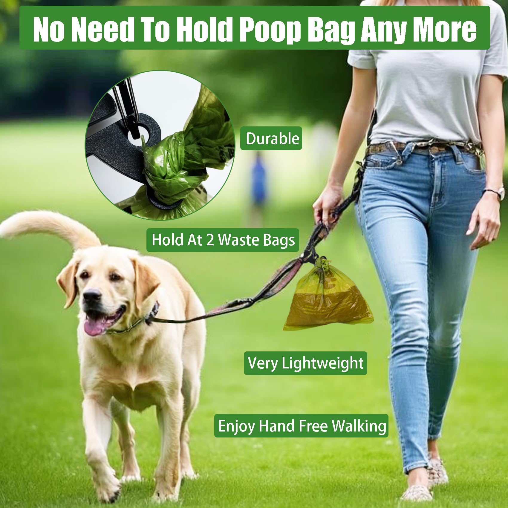 Dog Poop Bag Holder For Leash Dog Waste Bag Carrier Hand Free Walking Accessory Leash Attachment For Dog Poop Bag Dispenser, Dur