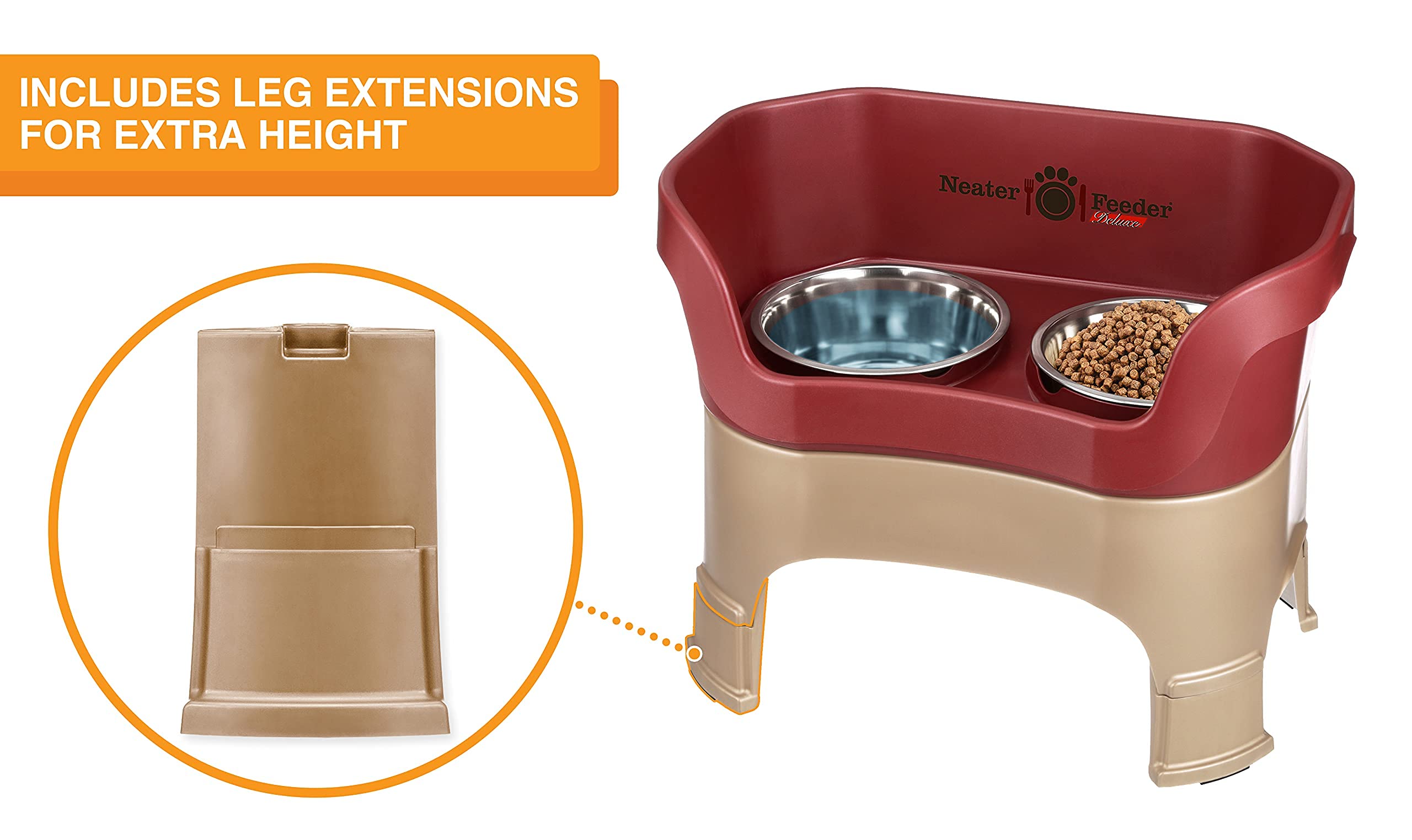 Neater Feeder Deluxe Mess Proof Dog Bowls Elevated for Large Dogs - Made in USA - No Spill Raised Dog Food Bowl Stand w/Leg Exte
