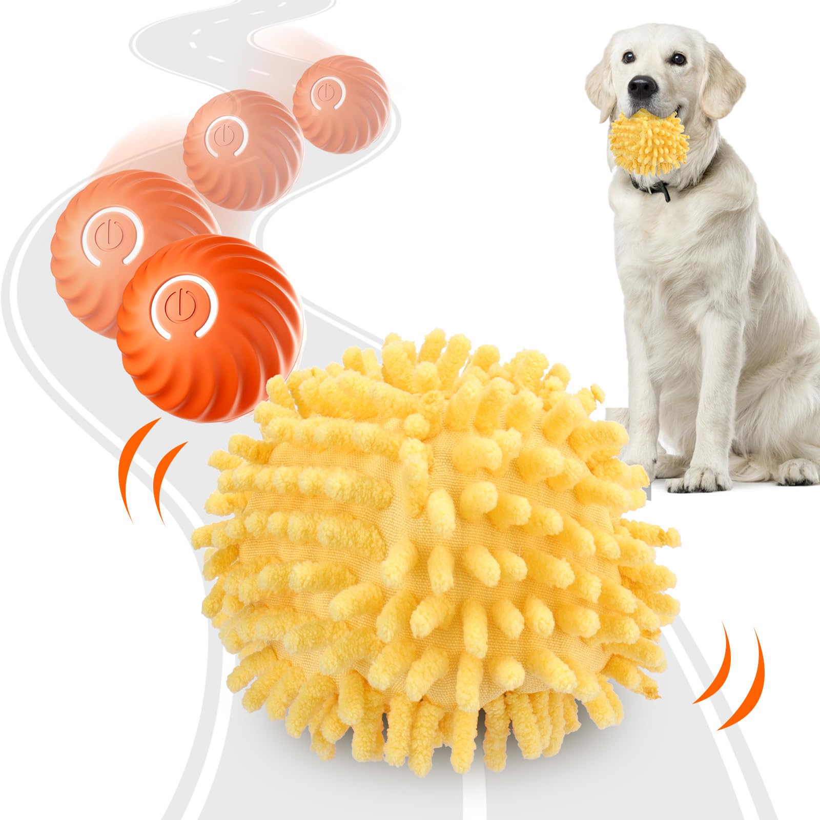 Baborui Interactive Dog Toys - Electric Dog Ball With Cover, Automatic Dog Toys For Small/Medium/Large Dogs (Large Orange)