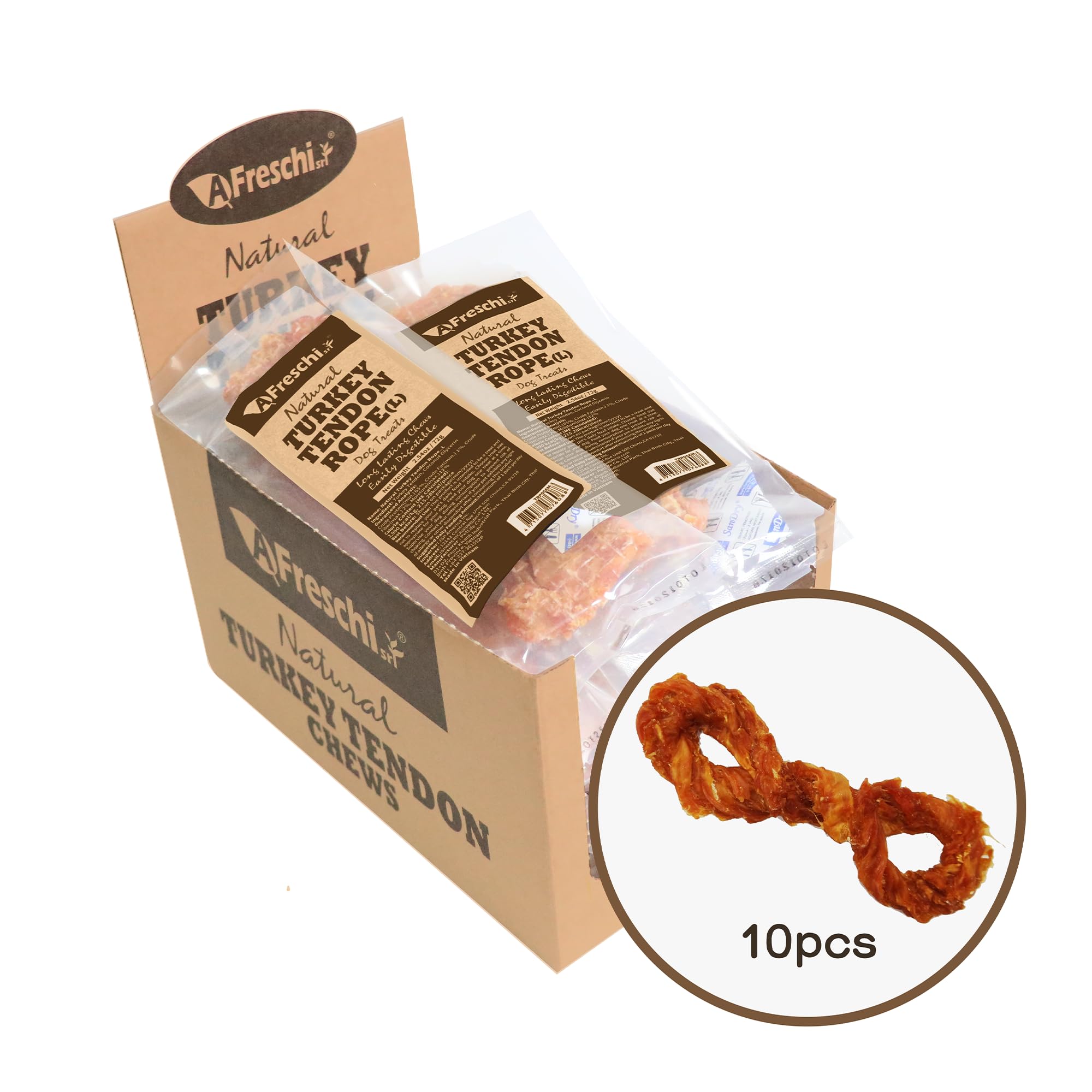 AFreschi Turkey Tendons for Dogs, USA-Sourced, Healthy Dog Treats, Rawhide-Free Puppy Chews, Long Lasting, All Natural, Hypoalle