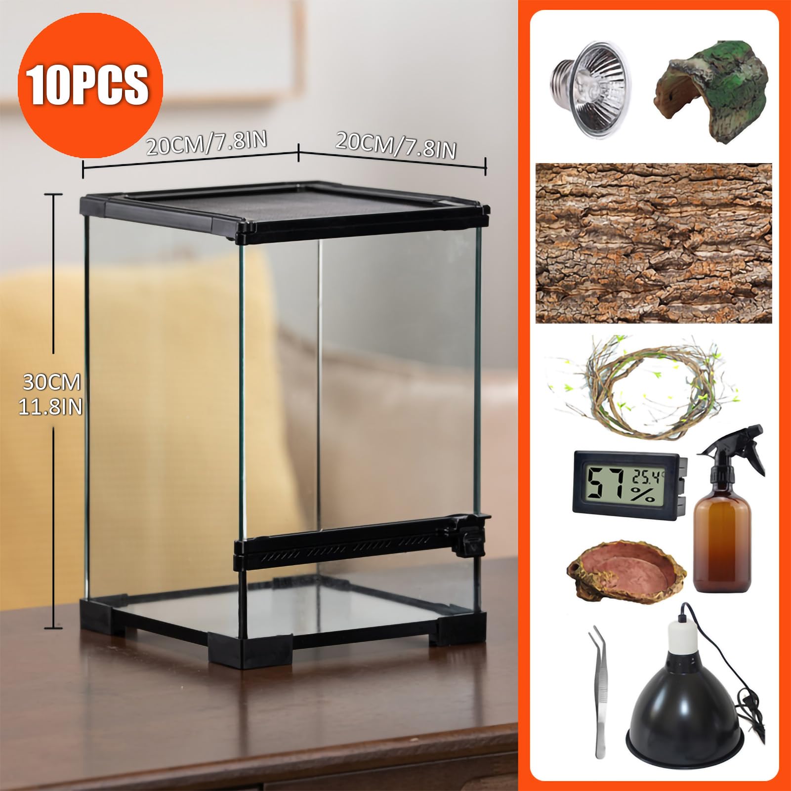 Sarufo Reptile Terrariums Tank (10 Pcs) Front Opening Door 8X8X12 Amphibian Tank Starter Kit, Suitable For Small Reptiles