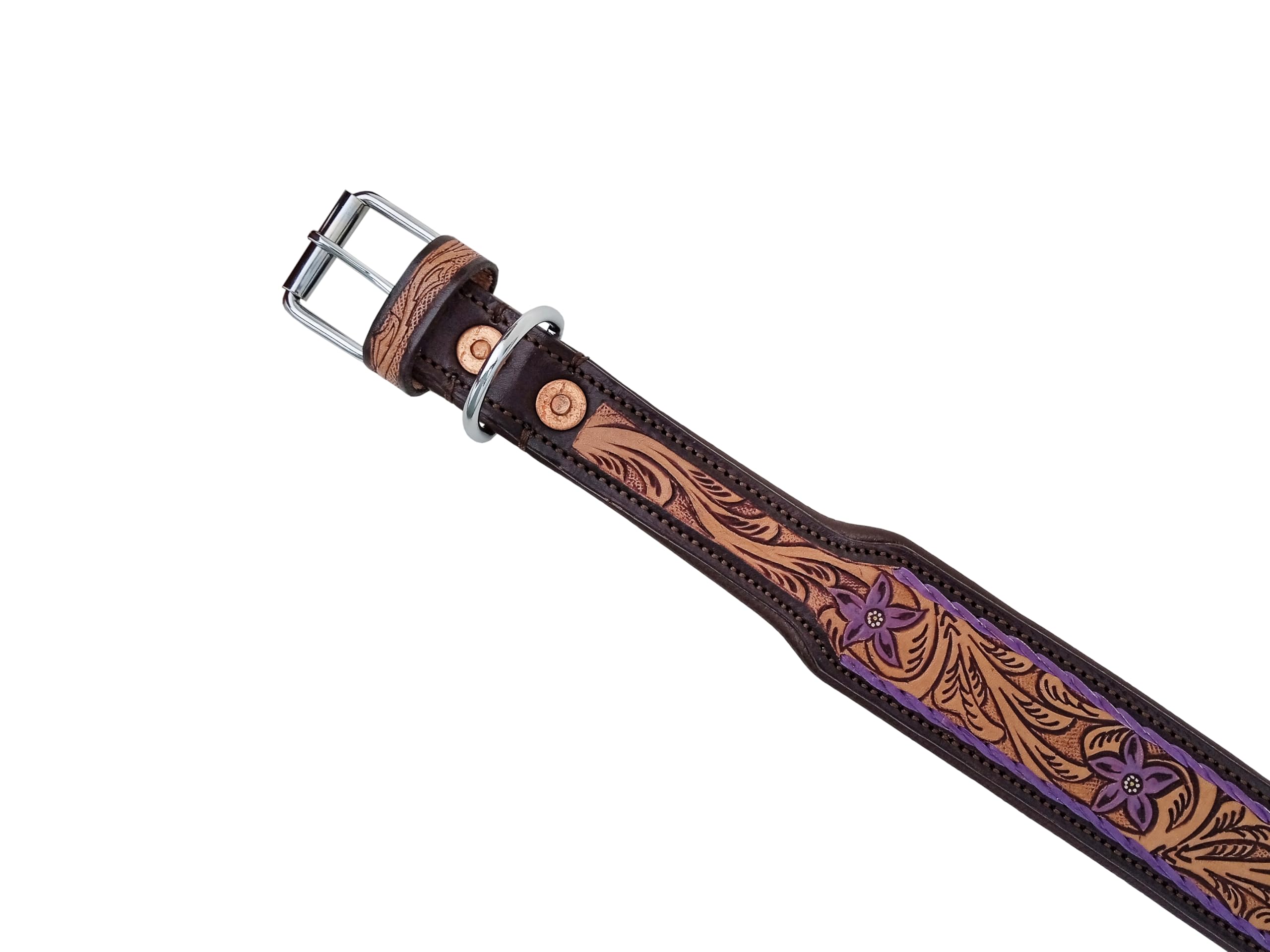 Leather Dog Collar Small Size Western Style Heavy Duty Hand Tooled Adjustable Padded Soft For Small Puppies And Big Dogs 10Ab140