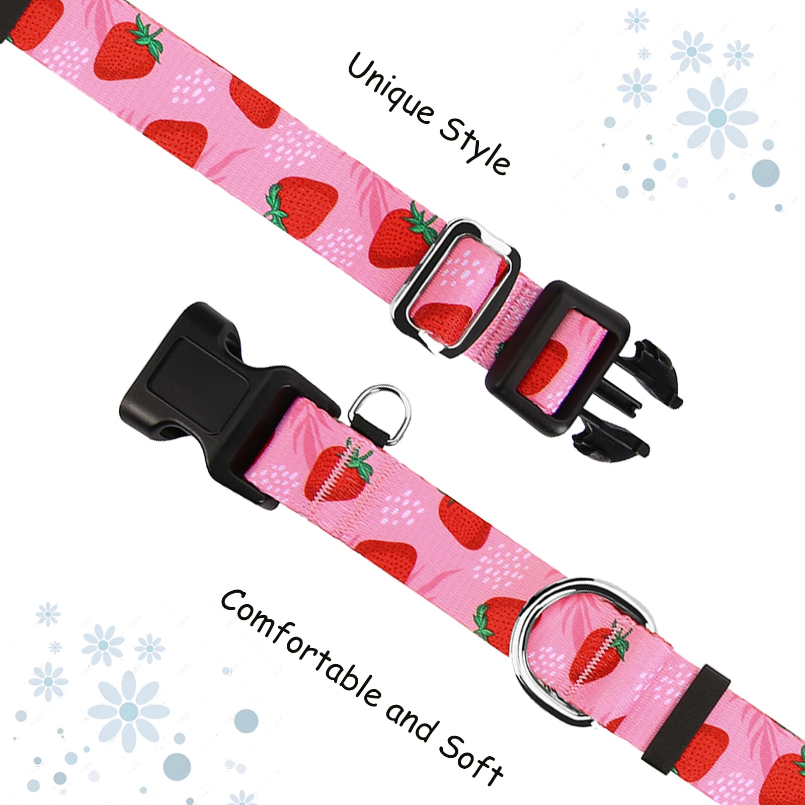 Fidohug Martingale Collar For Dogs With Buckle Adjustable Nylon Slip No Pull Training Dog Collars (Pink Strawberry, Large)