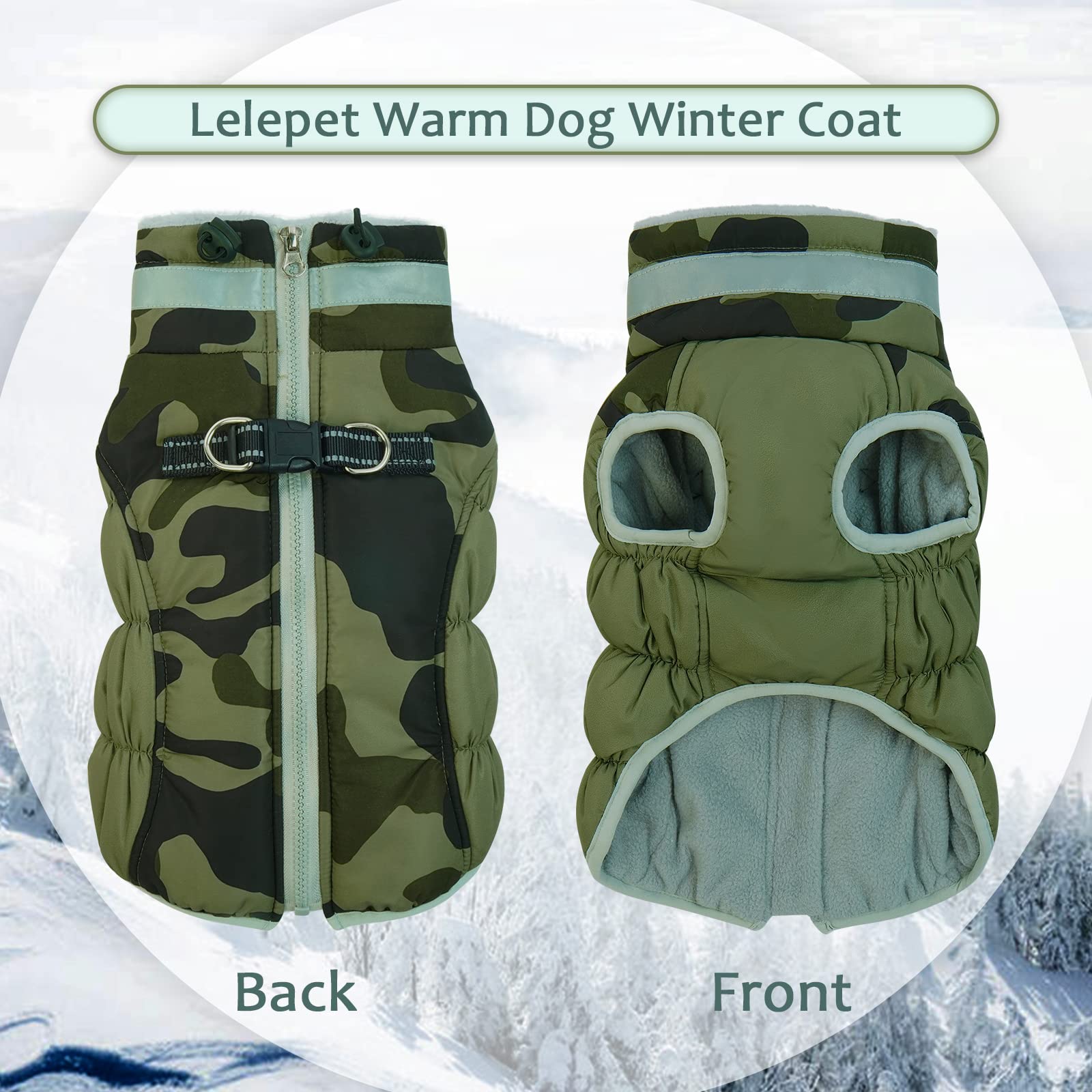Lelepet Dog Coat,Dog Winter Coat XX-Large Dog Coat Waterproof Dog Jacket with Harness Windproof Dog Padded Vest Reflective Dog F