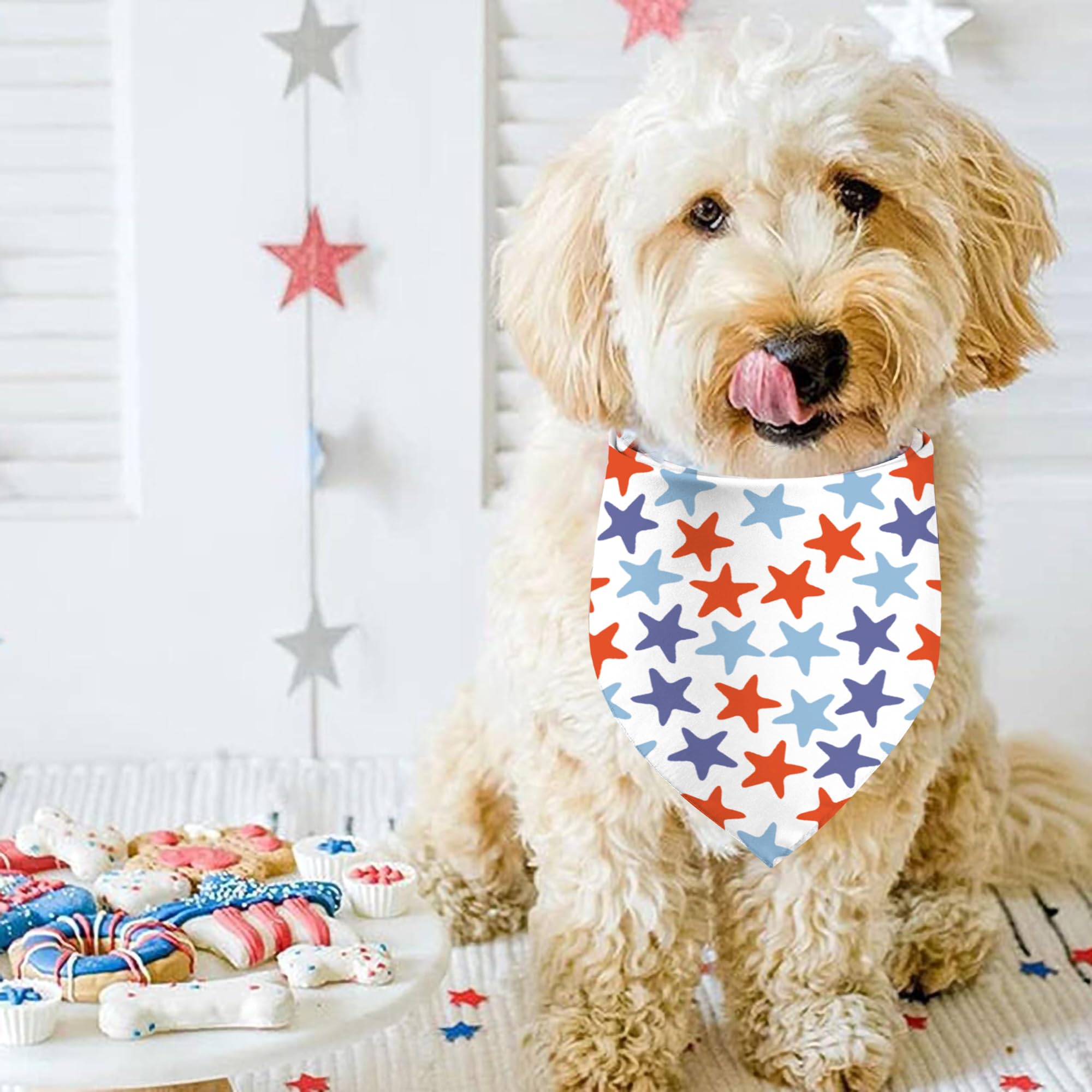 4Th Of July Dog Bandanas, Reversible Dual-Layer Patriotic Theme Design 2 Pack, Usa Stars Independence Day Square Dog Kerchief (0