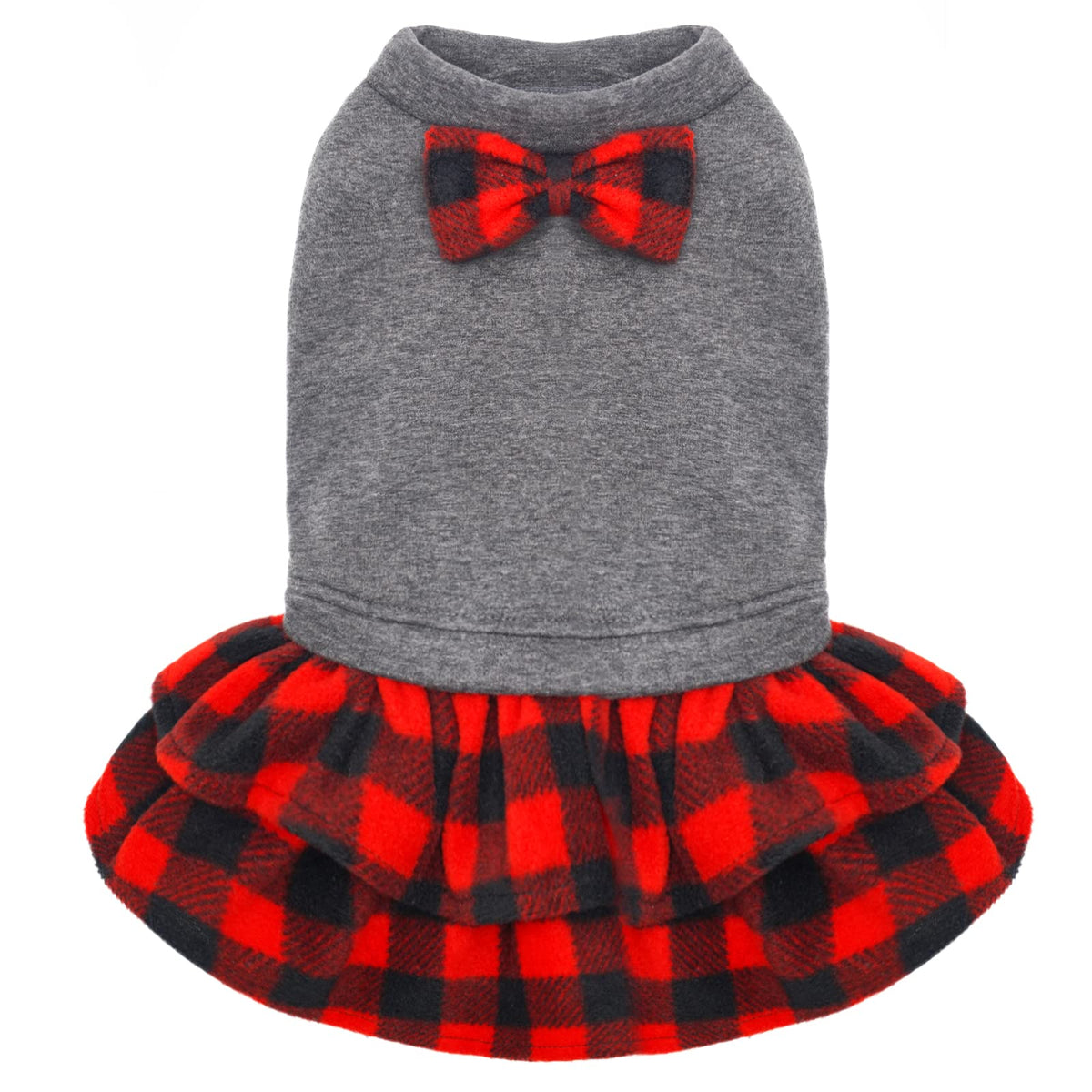 Cyeollo Small Dog Christmas Dress For Dogs Flannel Warm Dress Skirt With Bowknot New Year Holiday Thermal Winter Pet Clothes Doggie Dog Apparel Outfit Dresses