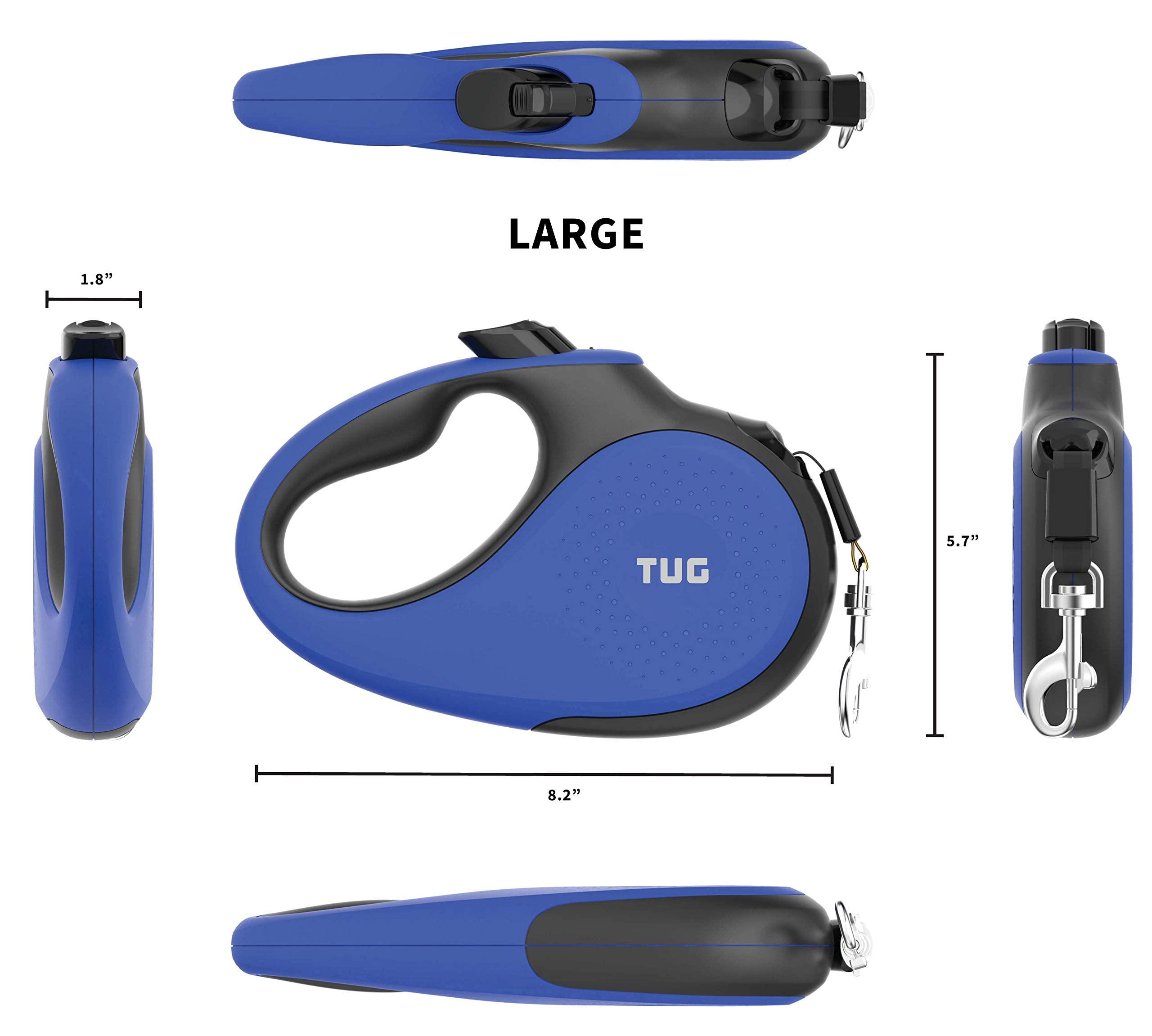 Tug 360?Tangle-Free Retractable Dog Leash With Waste Bag Dispenser (Large, Blue)
