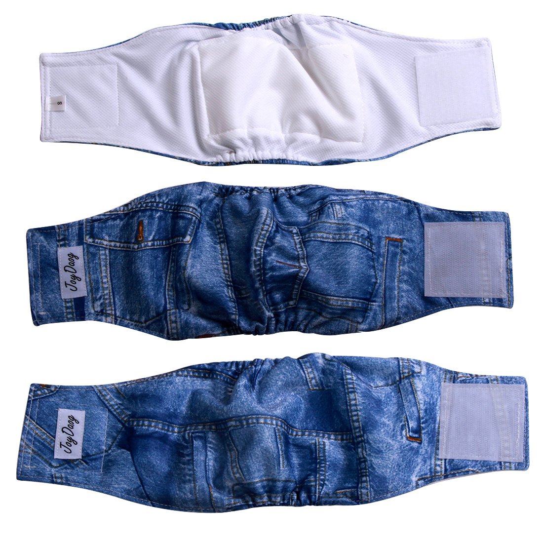JoyDaog Jean Belly Bands for Small Dog Diapers Male Reusable Puppy Wrap XS,Pack of 3