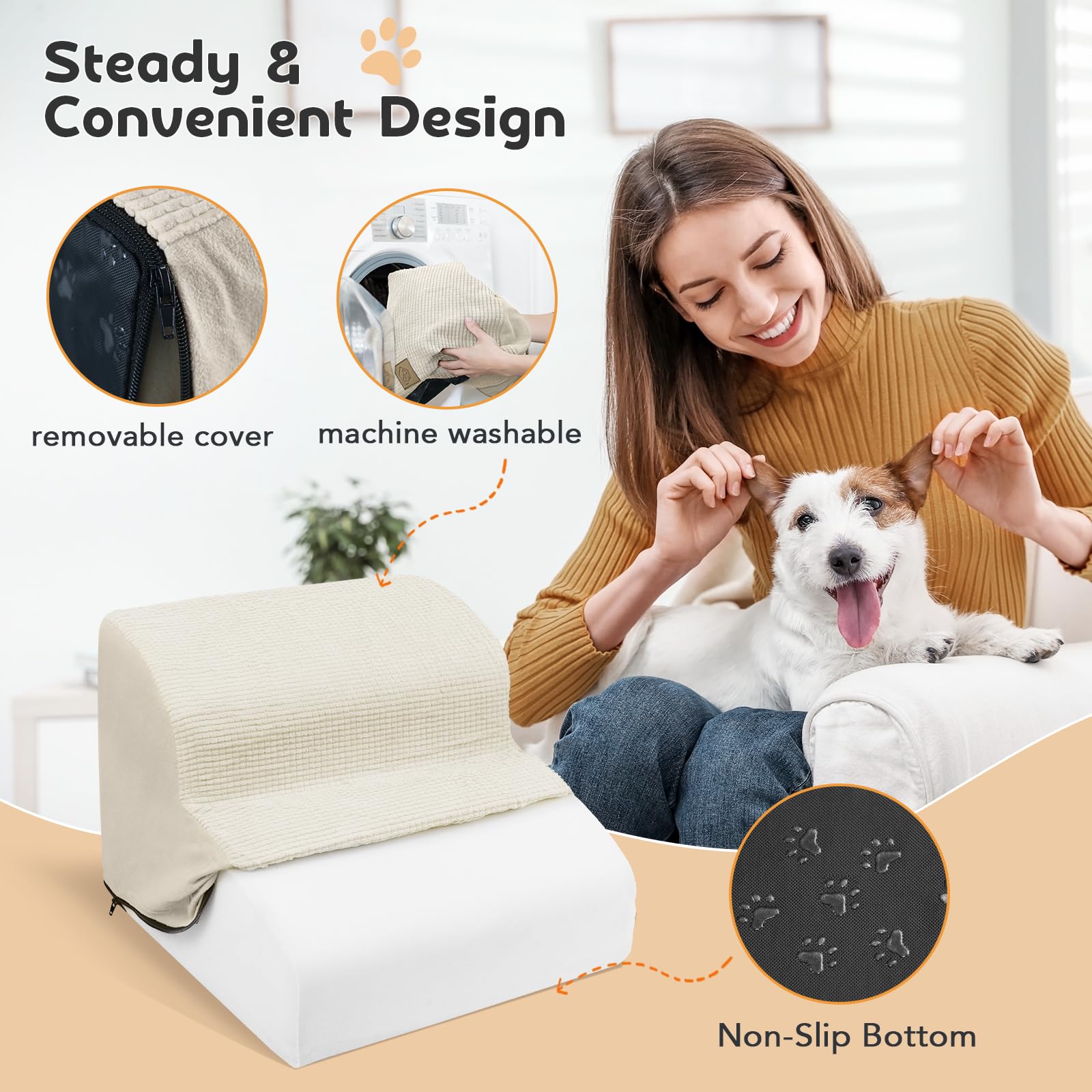 Mestuel Dog Stairs for Small Dogs Cats, Small Pet Stairs Steps, Foam 2-Tier Pet Stairs Steps for Couch Sofa, Dog Ramp Ladder Ind