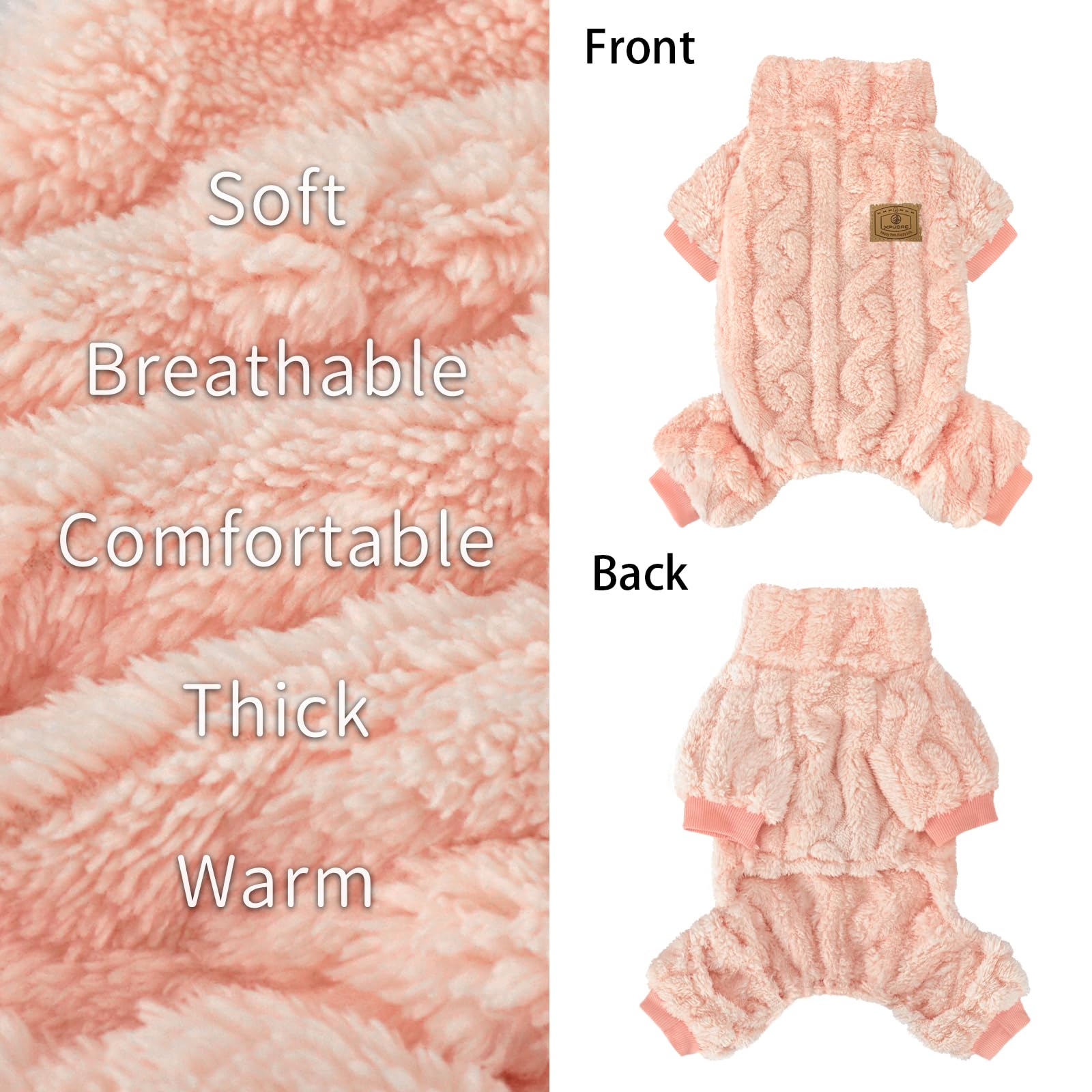 Xpudac Dog Sweater, Winter Clothes For Small Medium Dogs, Girl Fleece Pajamas For Winter Christmas, Peach-Xx-Small