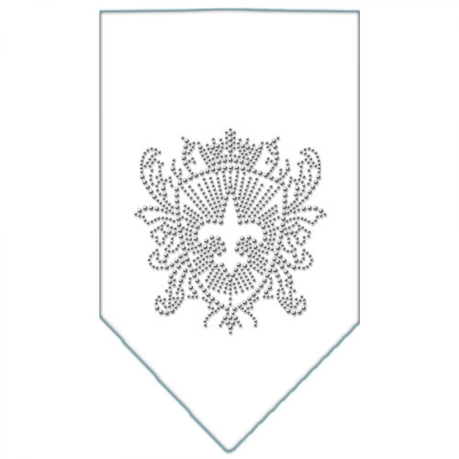 Pet and Dog Bandana Rhinestone, "Fleur De Lis Shield" White Small