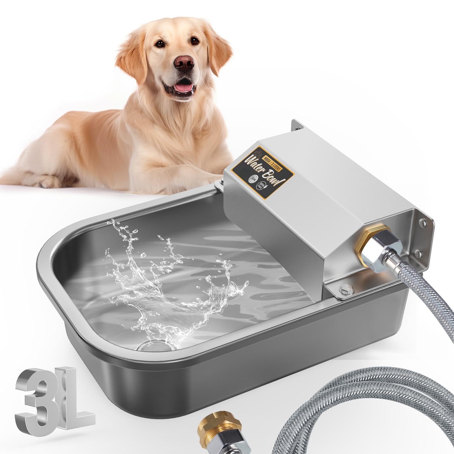 Automatic Water Dispenser for Dogs, Patented 3L Outdoor Dog Drinking Water Bowl, Stainless Steel Waterer Feeder Suitable for Chi