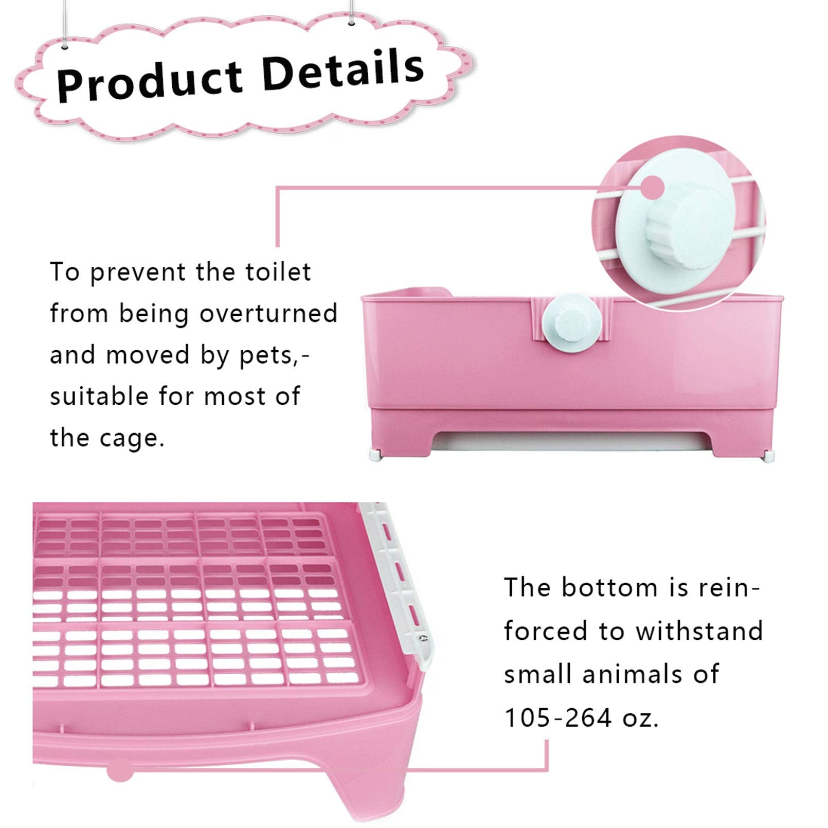 PINVNBY Large Rabbit Litter Box Corner Toilet Box Bigger Pan Pet Potty Trainer with Drawer for Adult Bunny Guinea Pig Chinchilla Ferret Galesaur Hedgehog Small Animals(Pink) -Like New