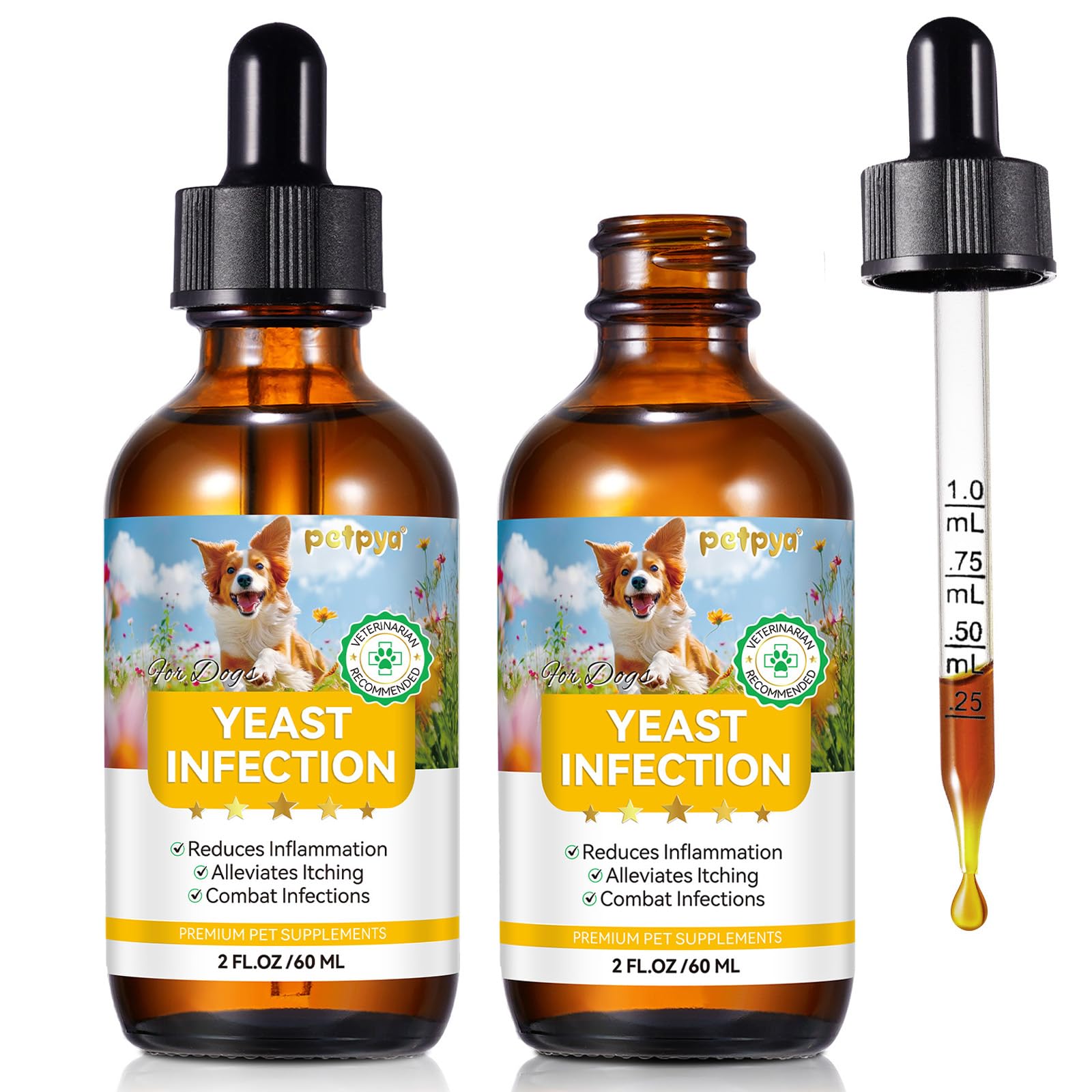 Dog Yeast Infection Treatment for Dogs, Natural Anti Yeast Drops for Itchy Skin & Ears | Allergy & Inflammation Relief | with Mu