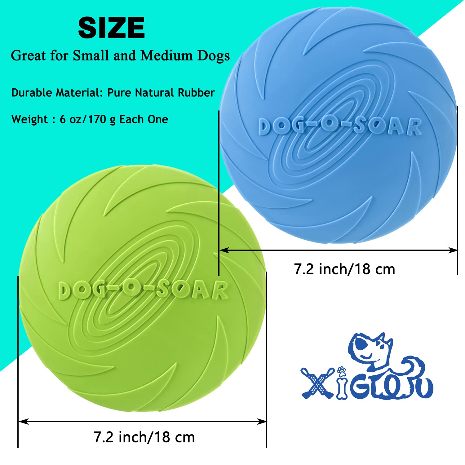 Xigou Flying Disc, 2 Pack Flyer Toy For Small Large Dogs - Soft Rubber Interactive Disc, Floats In Water & Safe On Teeth, 7.2 In