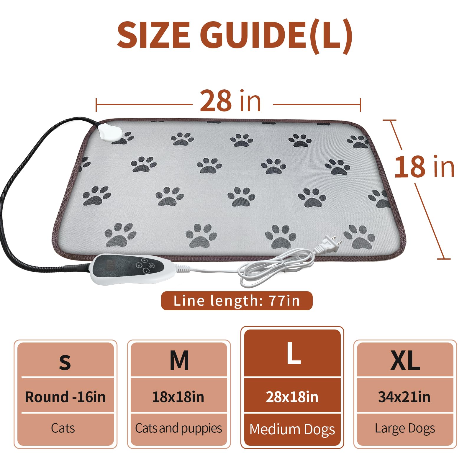 Golopet Dog Heating Pad For Dogs 28X18In Waterproof Pet Heating Pad Smart Thermostat Switch, Whelping Supplies Heated Dog Bed,Adding Wire Rope Wires Puppy Heating Pad Mat-Paw Print