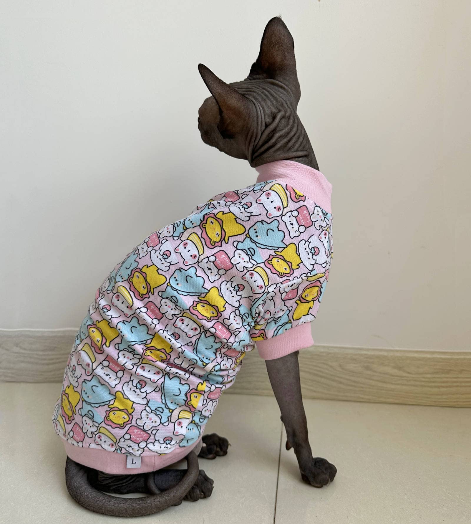 Sphynx Hairless Cat Cute Summer Cotton T-Shirts Pet Clothes,Round Collar Kitten Shirts Cats Apparel (Cute Animals, X-Large (Pack