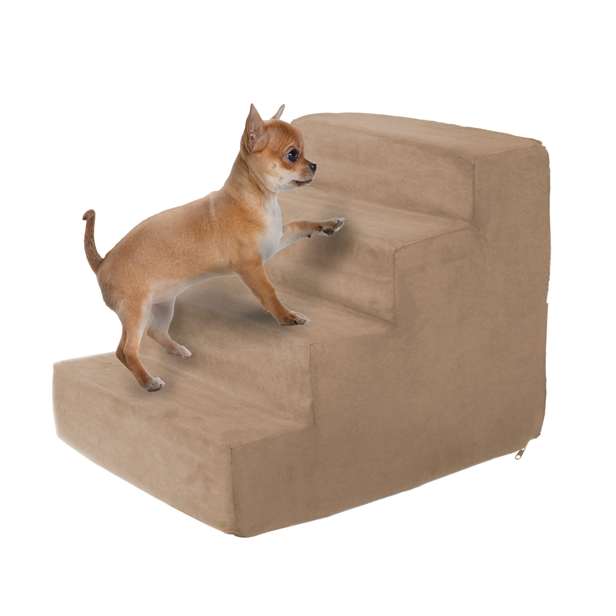 Dog Stairs For Small Dogs - 4-Step Dog Steps For High Bed And Couch - Pet Stairs With Nonslip Bottom, High-Density Foam, And Removable Washable Cover - Cat And Dog Furniture By Petmaker (Tan)