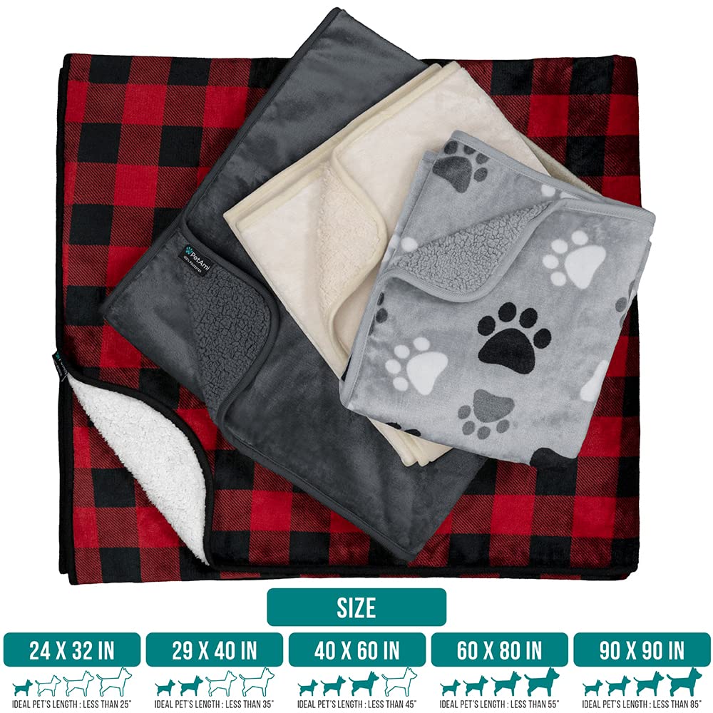 Petami Waterproof Dog Blanket For Large Giant Dogs, Pee Proof Pet Blanket Sherpa Fleece Crate Cover, Reversible Cat Throw Bed Kennel Protector, Soft Plush Washable Pad (Queen 90X90, Brown)