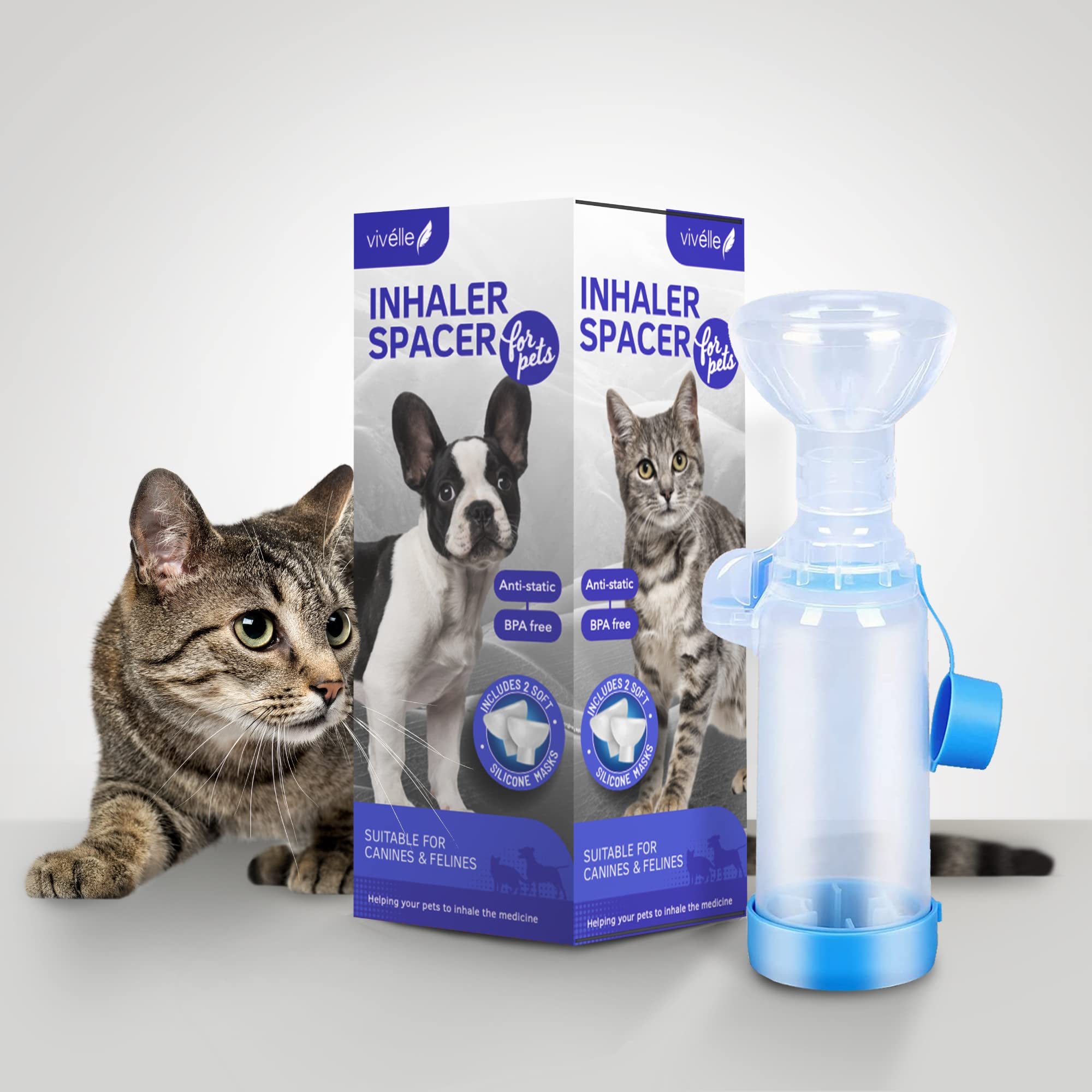 Viv  lle Handheld Inhaler Spacer with 2 Masks for Pets Cat and Dog Inhaler Spacer for MDI