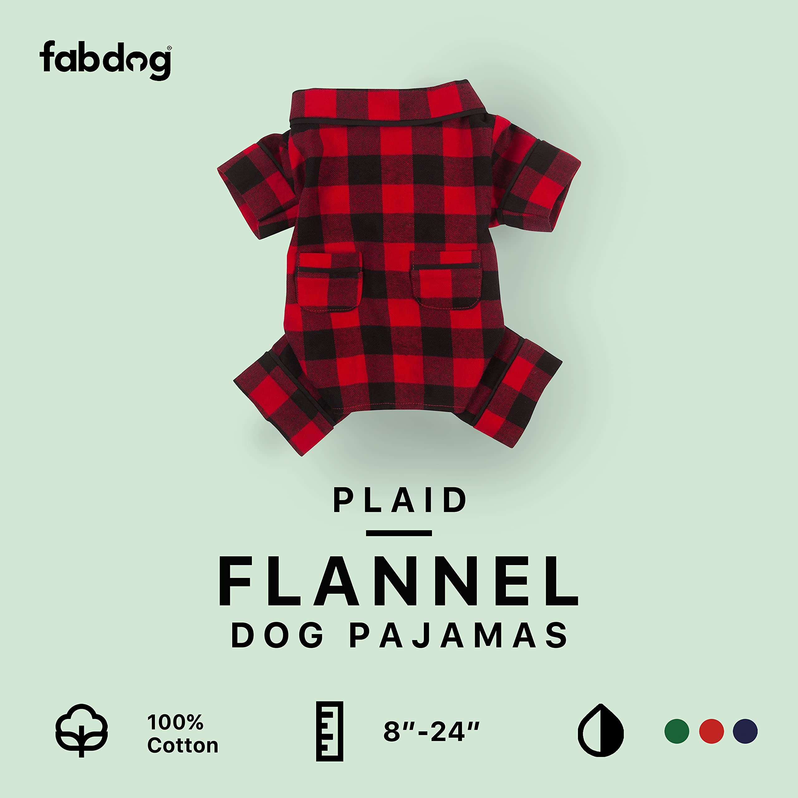 Fabdog Dog Pajamas Matching Doggie Outfits | Dog Onesie In 10' - Owner Sizes From Small To Xxl - Flannel Pajamas For Dogs Available In Red Buffalo Check