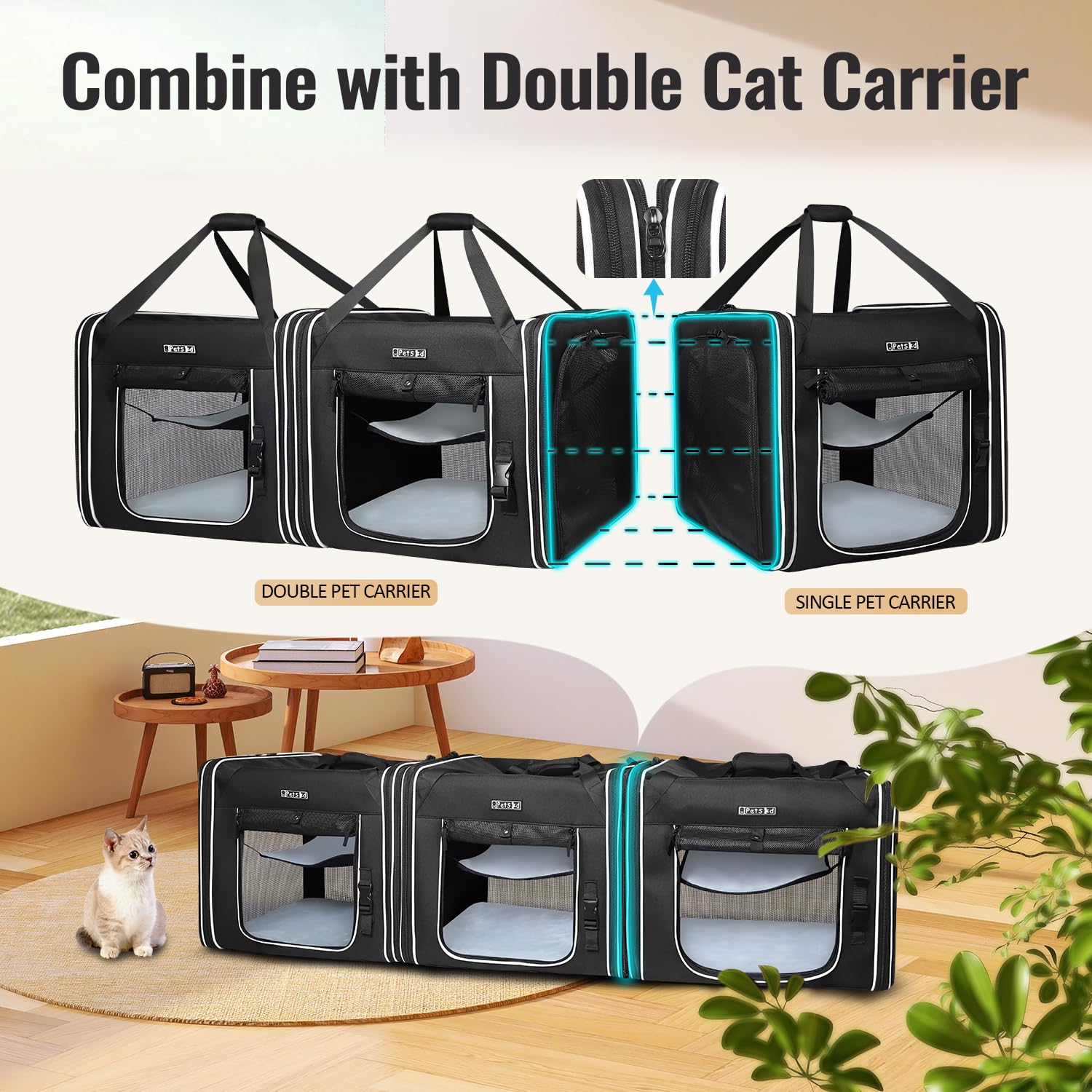 Petskd Combinable Pet Carrier For Large Cat Or Medium Dog, 18''X17''X17'' Large Cat Carrier For Car Travel, 2 Small Pet Soft Car