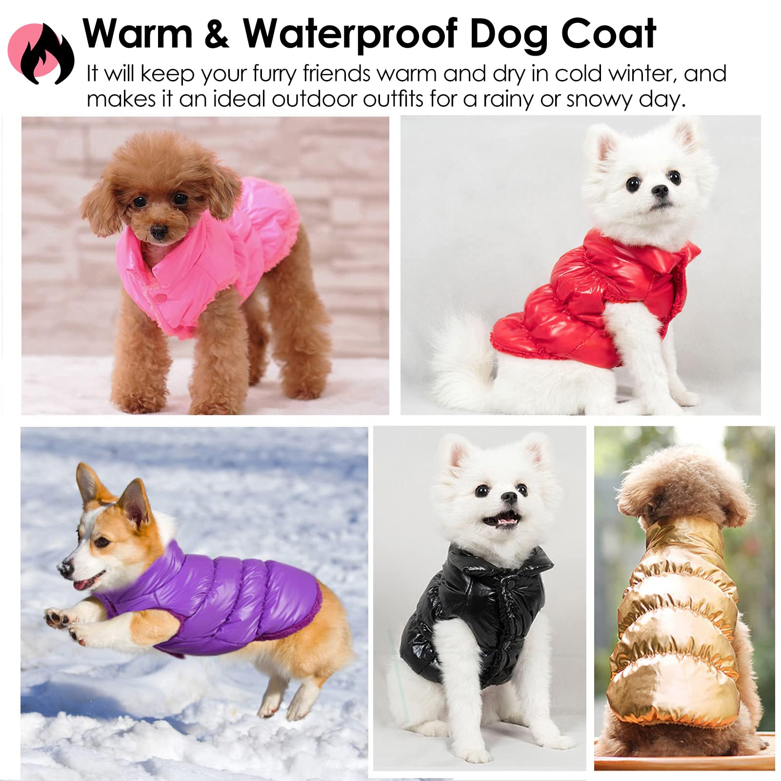 Aofitee Dog Coat, Waterproof Dog Jacket, Winter Dog Coats For Small Dogs, Fleece Dog Snowsuit Warm Dog Puffer Jacket, Cozy Pet Winter Vest, Dog Cold Weather Coats For Small Medium Dogs, Purple, 2Xl