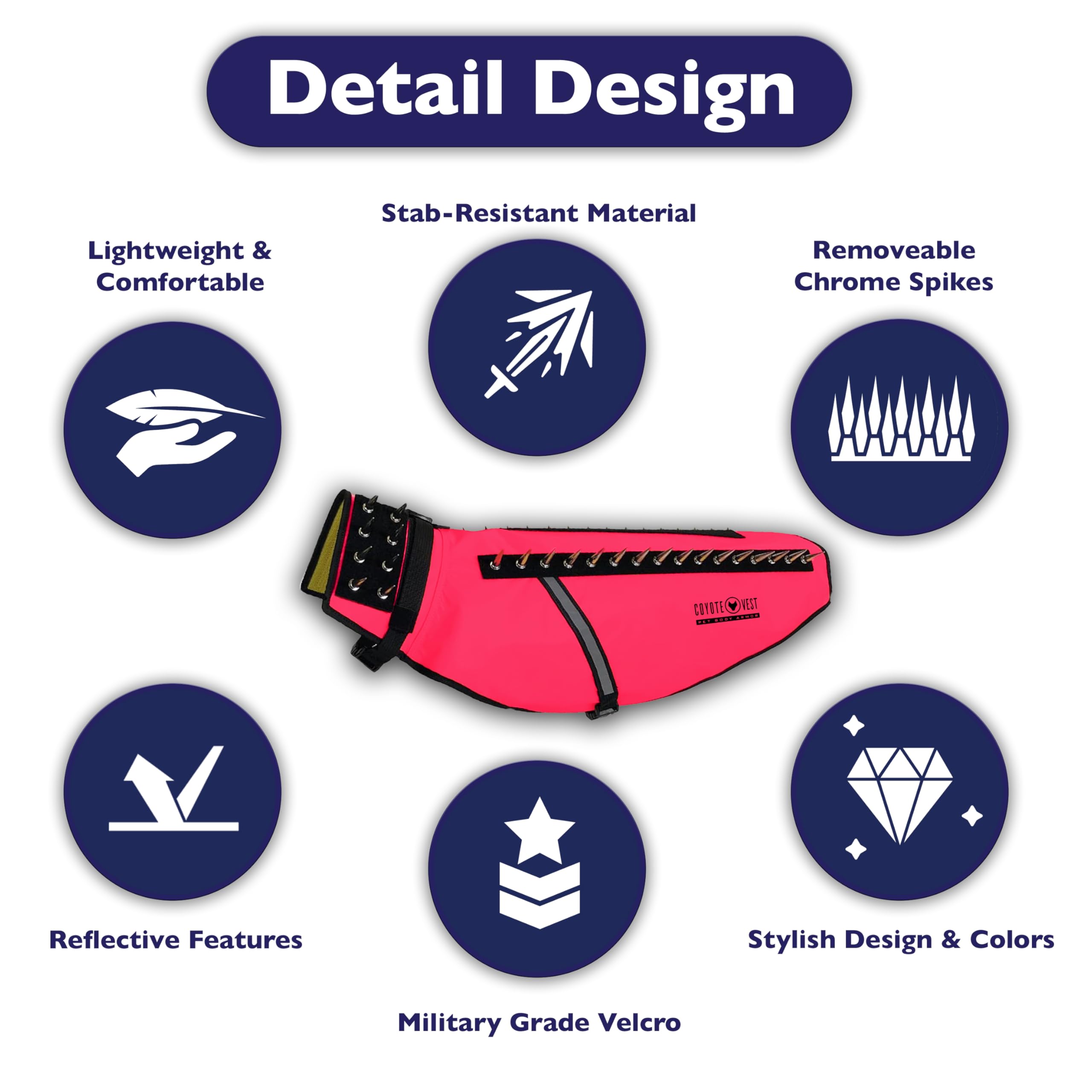 CoyoteVest Dog Harness Protection Vest, Reflective Dog Accessories with Spikes to Shield Your Pet from Raptor and Animal Attacks