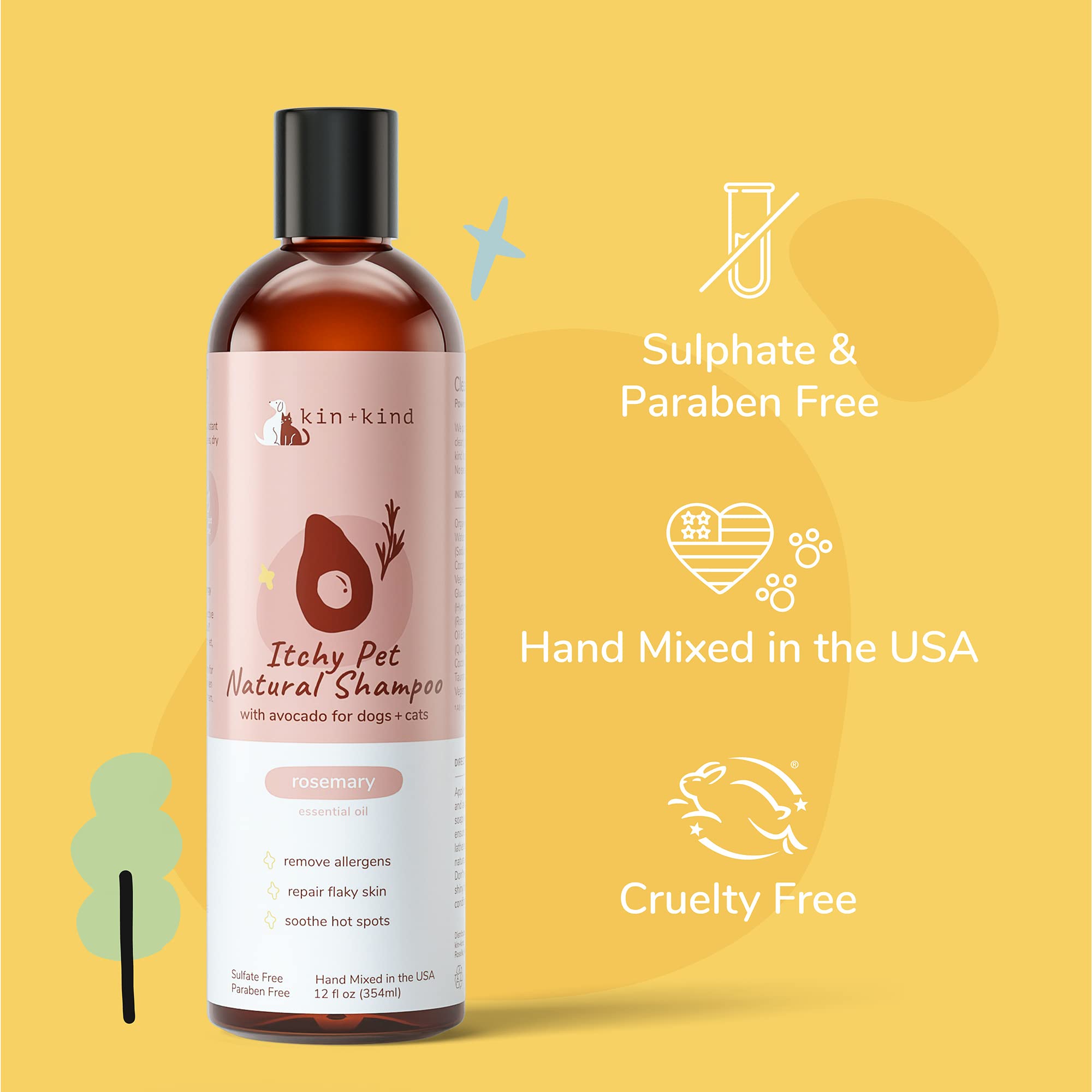 Kin+Kind Anti-Itch Dog & Cat Shampoo For Itchy Skin And Allergies - Safe, Natural Formula With Olive, Coconut, And Avocado Oil -