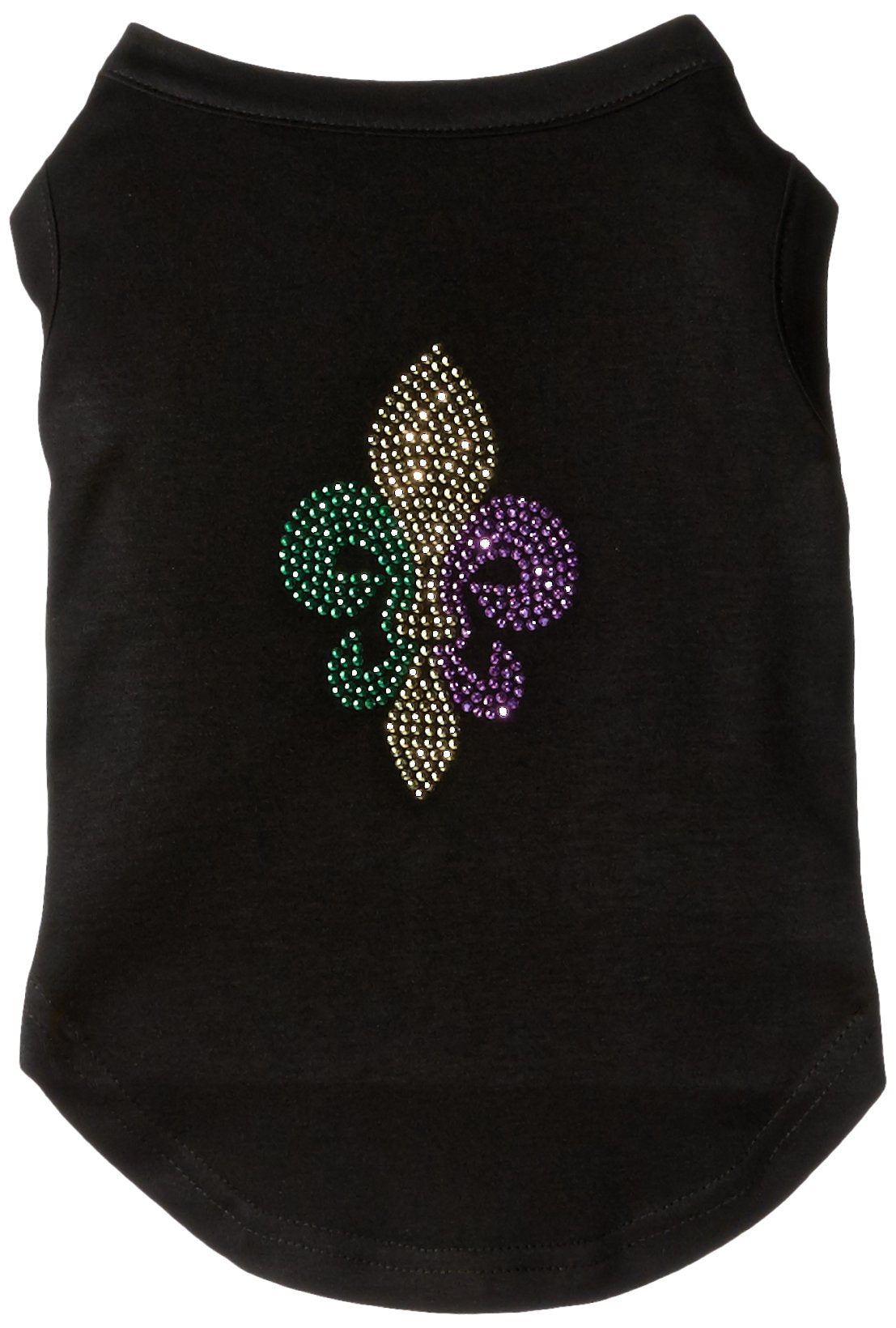 Pet Dog & Cat Shirt Rhinestone, "Mardi Gras Fleur De Lis" Black LG (10-14 lbs.)