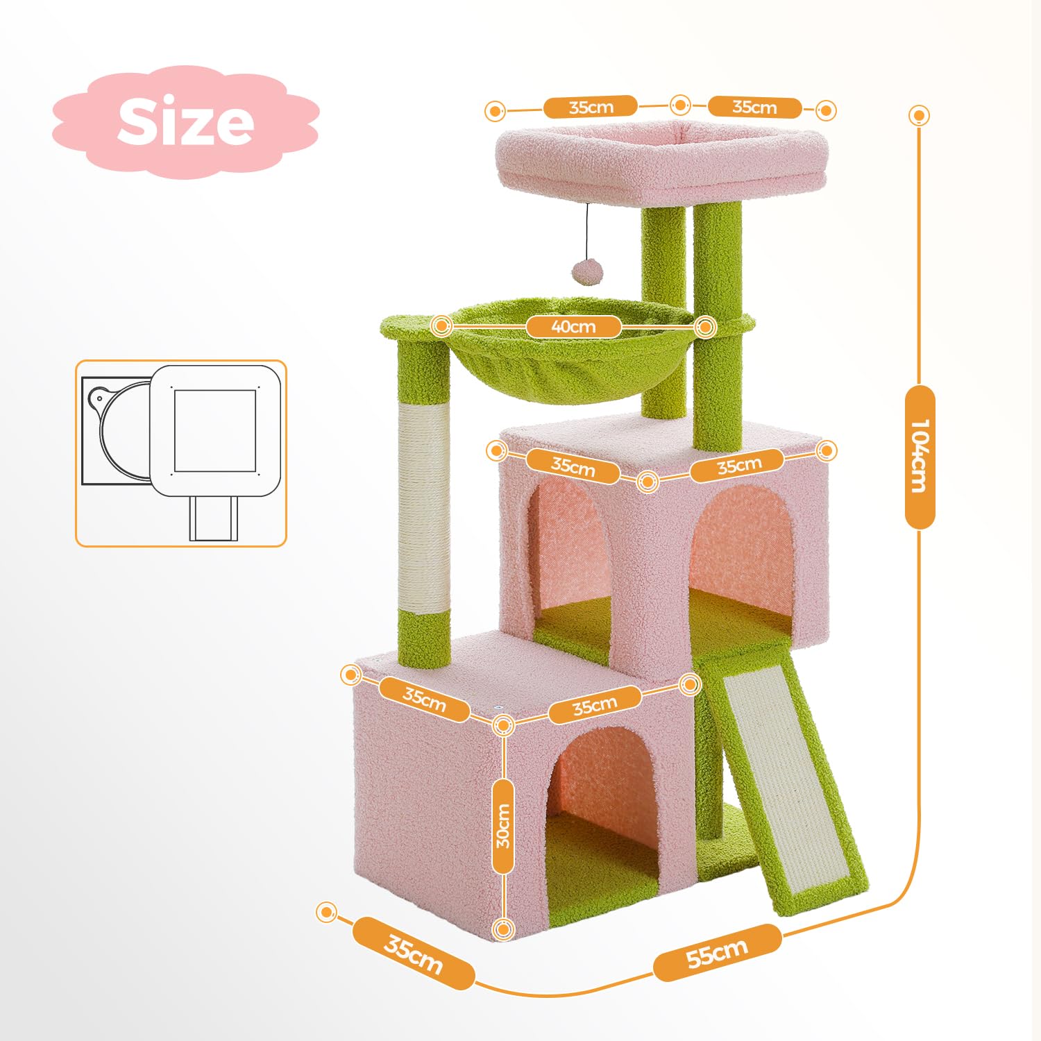 Pawz Road Large Cat Tree, 41 Inches Multi-Level Cat Tower With 2 Spacious Condos For Large Indoor Cats, Pink Flower Cat House Wi