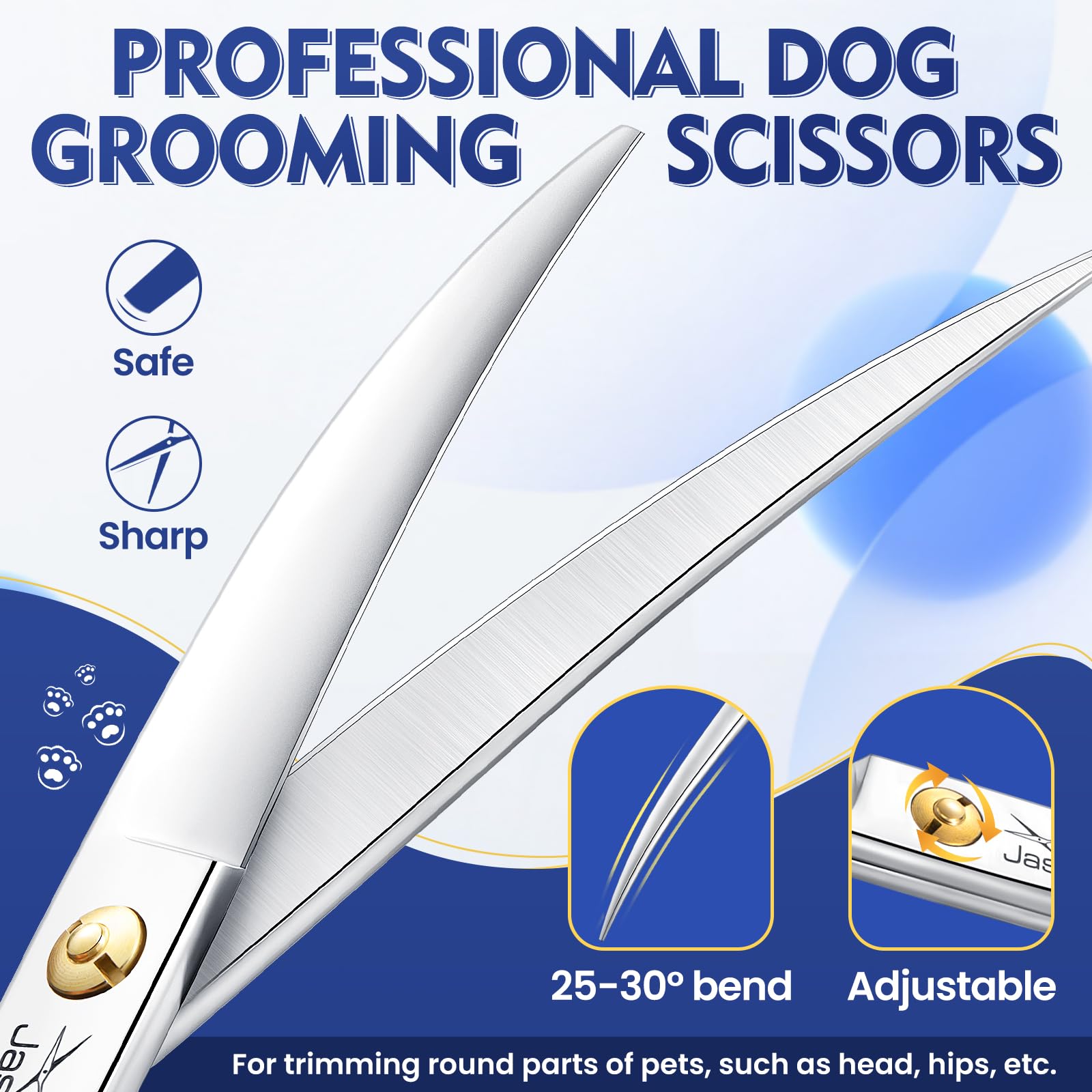 Jason 7.5 Inch Curved Scissors For Dog Grooming Professional Downward Curved Pet Face Trimming Shears With Symmetric Handle Shar